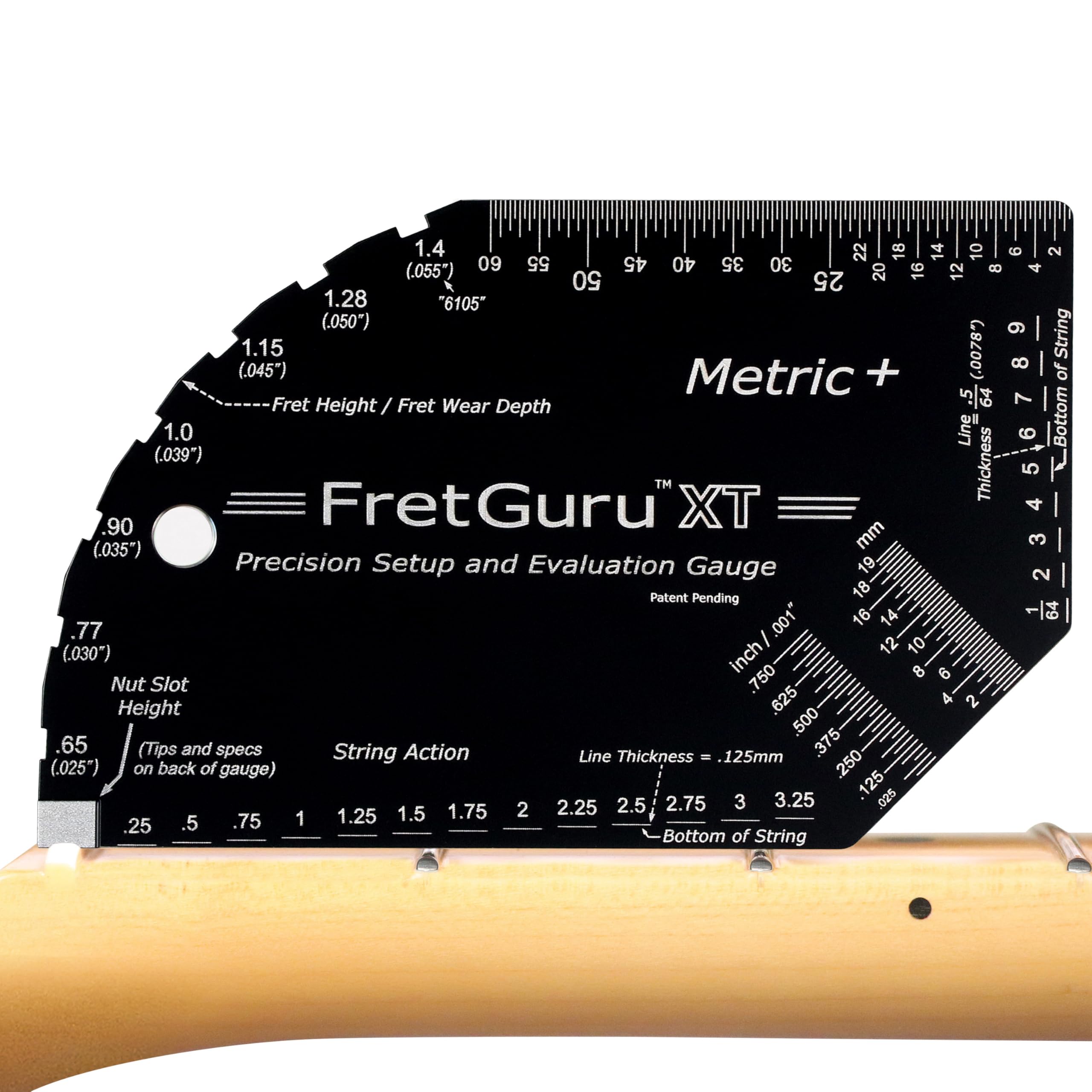 String Action Gauge Guitar Fret Ruler Precision Fret Rocker Precise CNC Machined, Diamond Honed, Polished Edge Guitar String Height Gauge Luthier Tool with Genuine Leather Case | Precision .010" increments, Laser etched markings, Luthier tool for guitar s