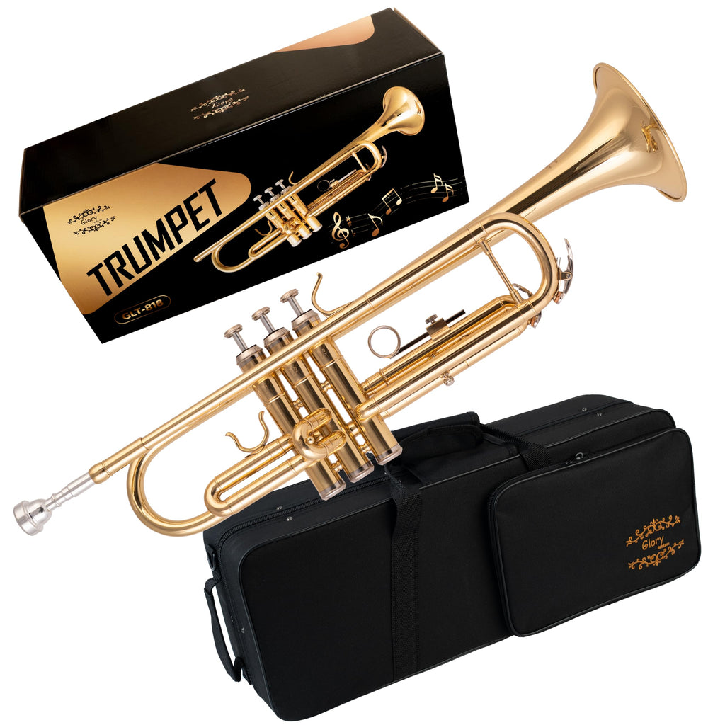 Glory Bb Trumpet - Trumpets for Beginner or Advanced Student with Case, pair of gloves-Gold