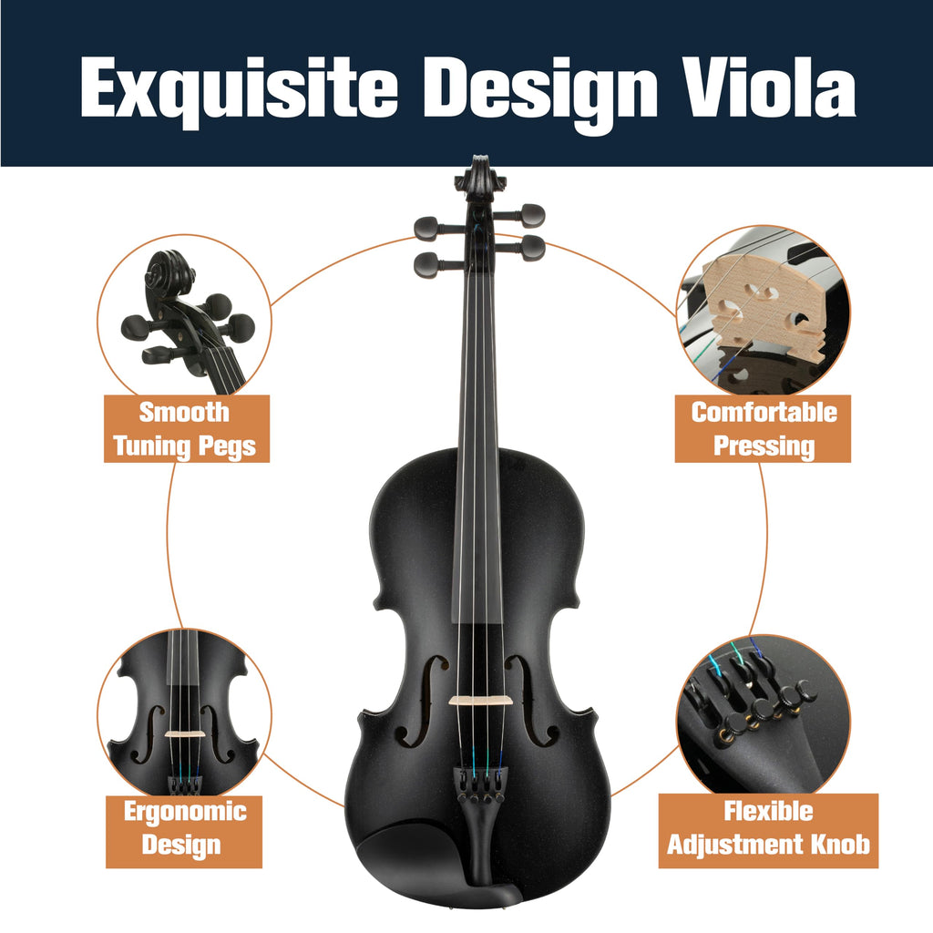 Mendini by Cecilio 14 Inch Solid Wood Viola Set for Beginners - Hand Carved Acoustic Viola Kit with Hard Case, Bow, Rosin, Bridge and Extra Strings
