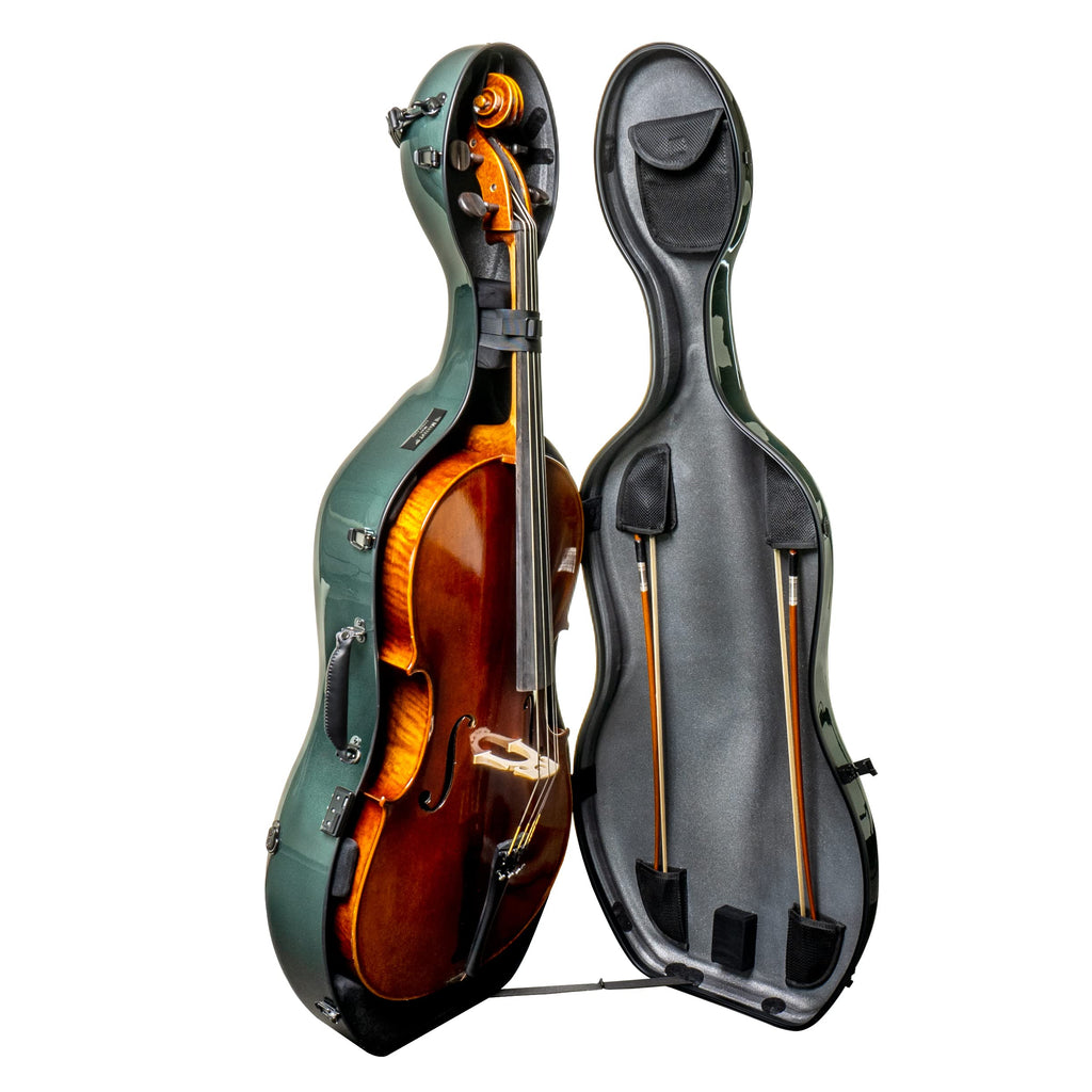 MI&VI CC-9001 Pure 100% Carbon Fiber Cello Case (Full Size) 4/4 with Wheels | Carry Straps | 8lb Lightweight | Tough Shell (3K Blue)