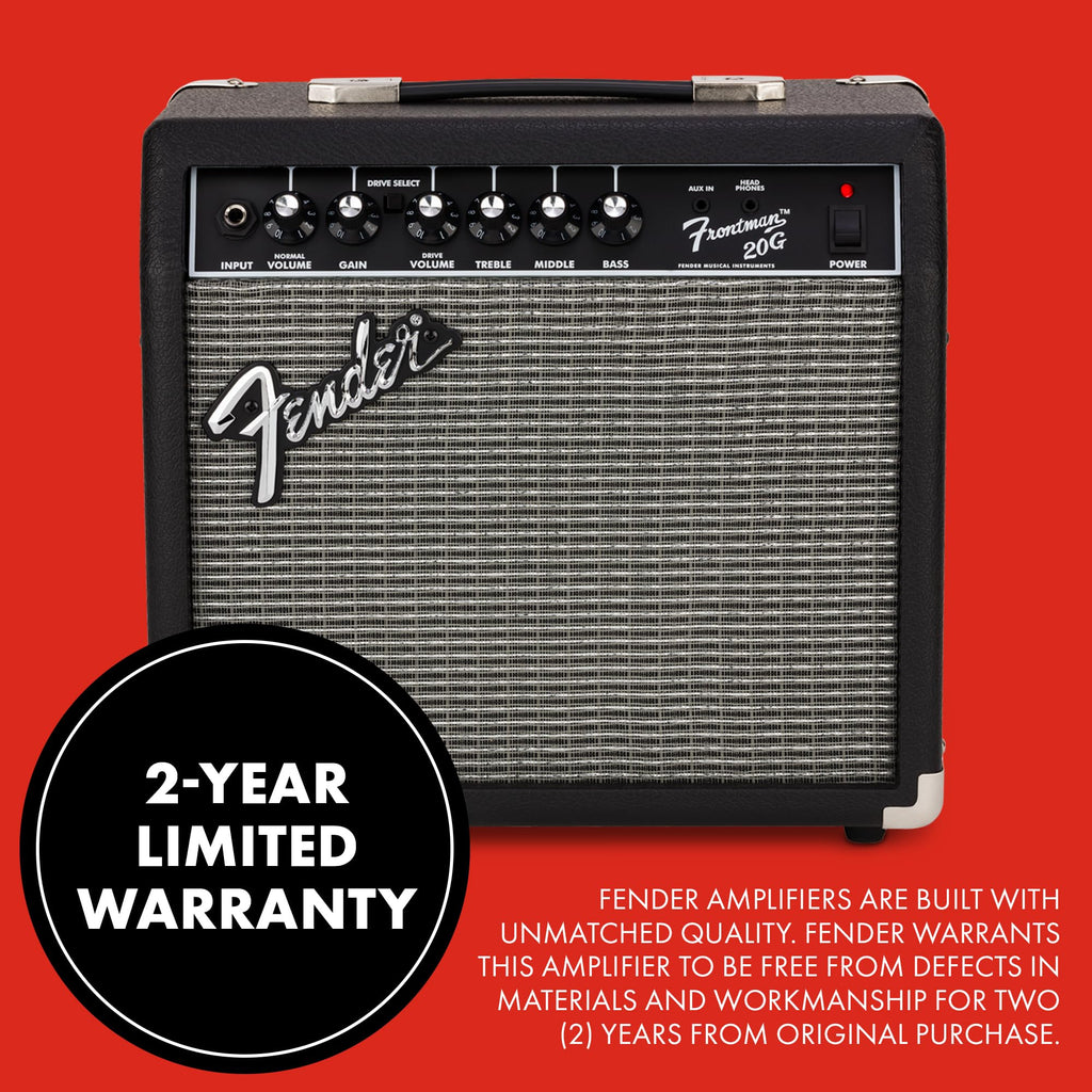Fender Frontman 10G Electric Guitar Amplifier, 10-Watt Practice Amp with 6" Speaker, Built-in Overdrive, Headphone Jack & Aux Input, Black/Silver, with 2-Year Warranty