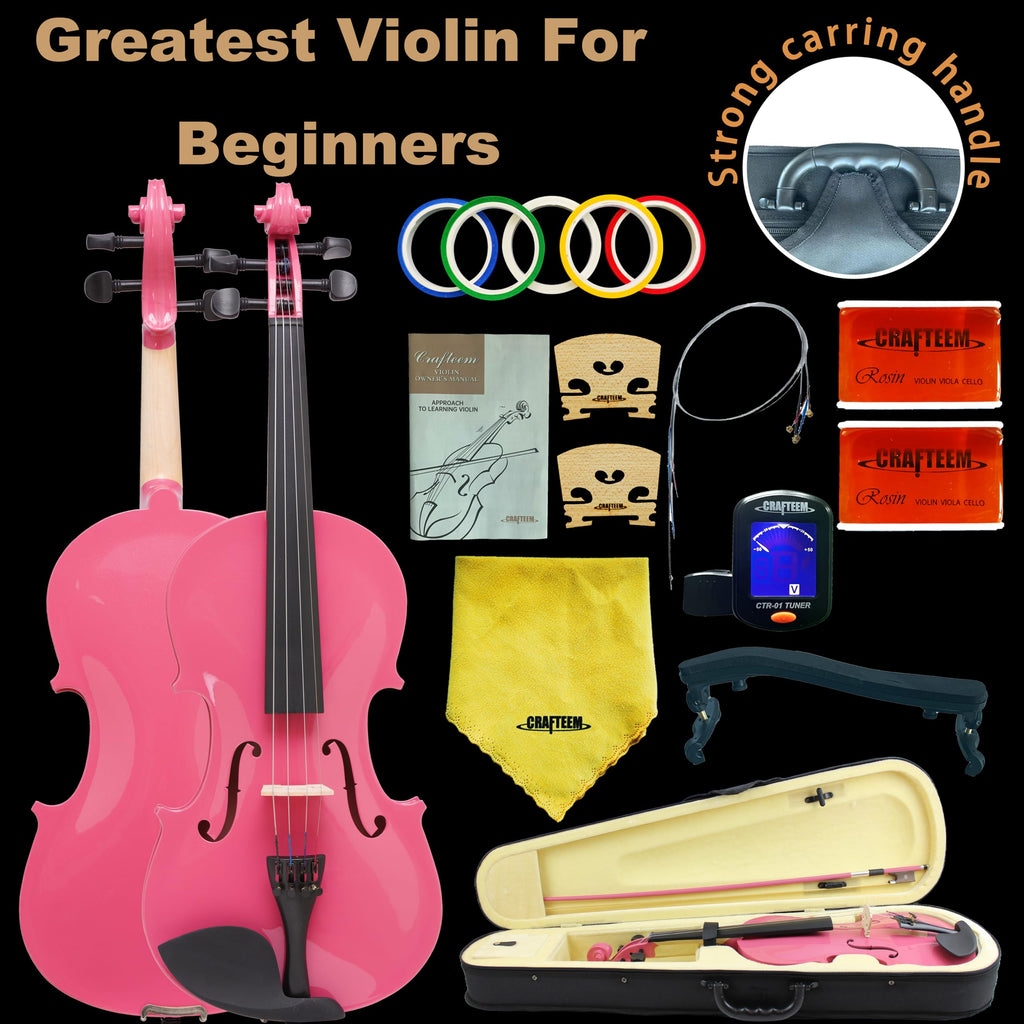 Crafteem Spruce and Maple Solid Wood Violin Outfit for Beginner Kids & Adults -Craft Your Perfect Sound and Begin Your Musical Journey with Confidence. (Glossy Antique, 1/2)
