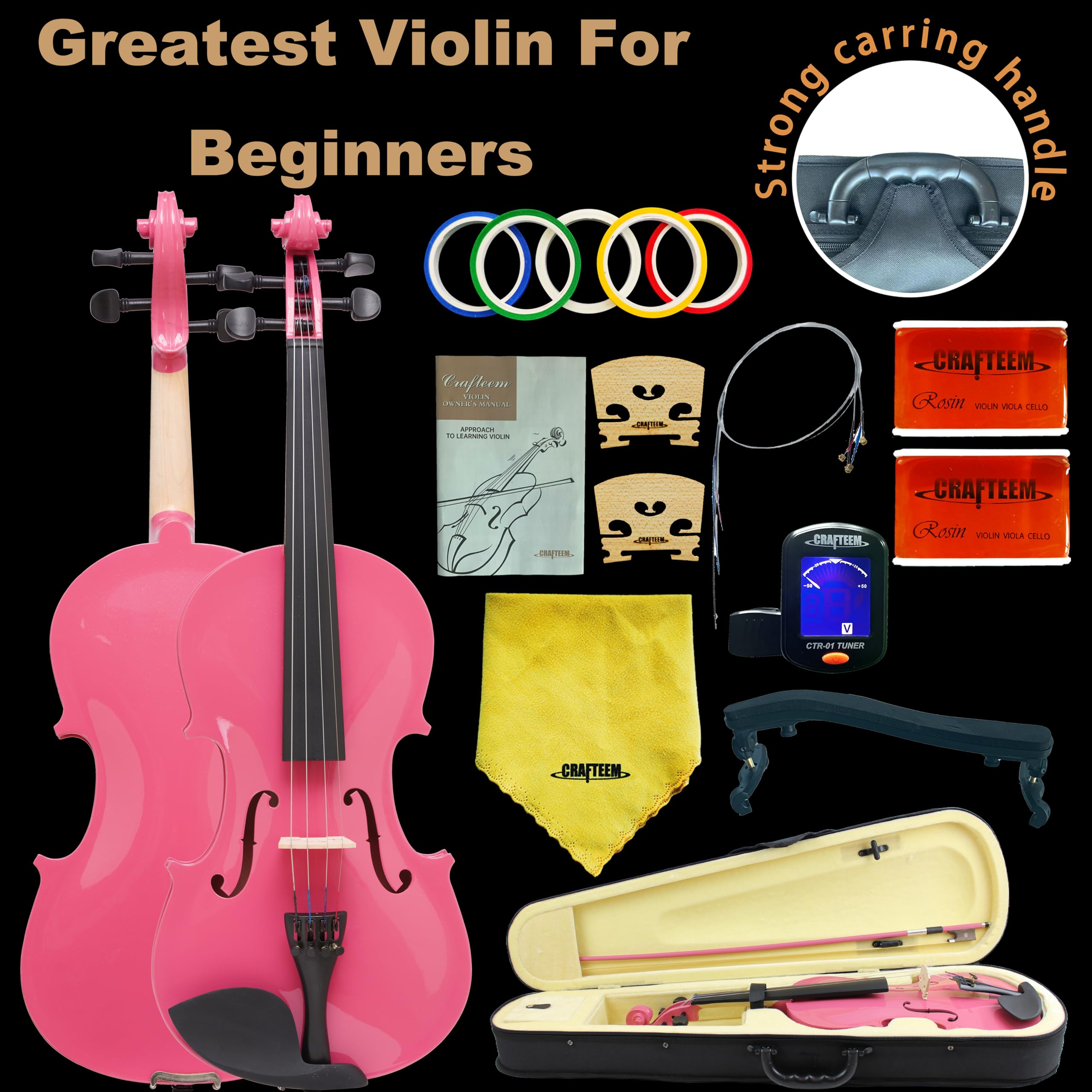 Crafteem Spruce and Maple Solid Wood Violin Outfit for Beginner Kids & Adults -Craft Your Perfect Sound and Begin Your Musical Journey with Confidence. (Glossy Antique, 1/2)