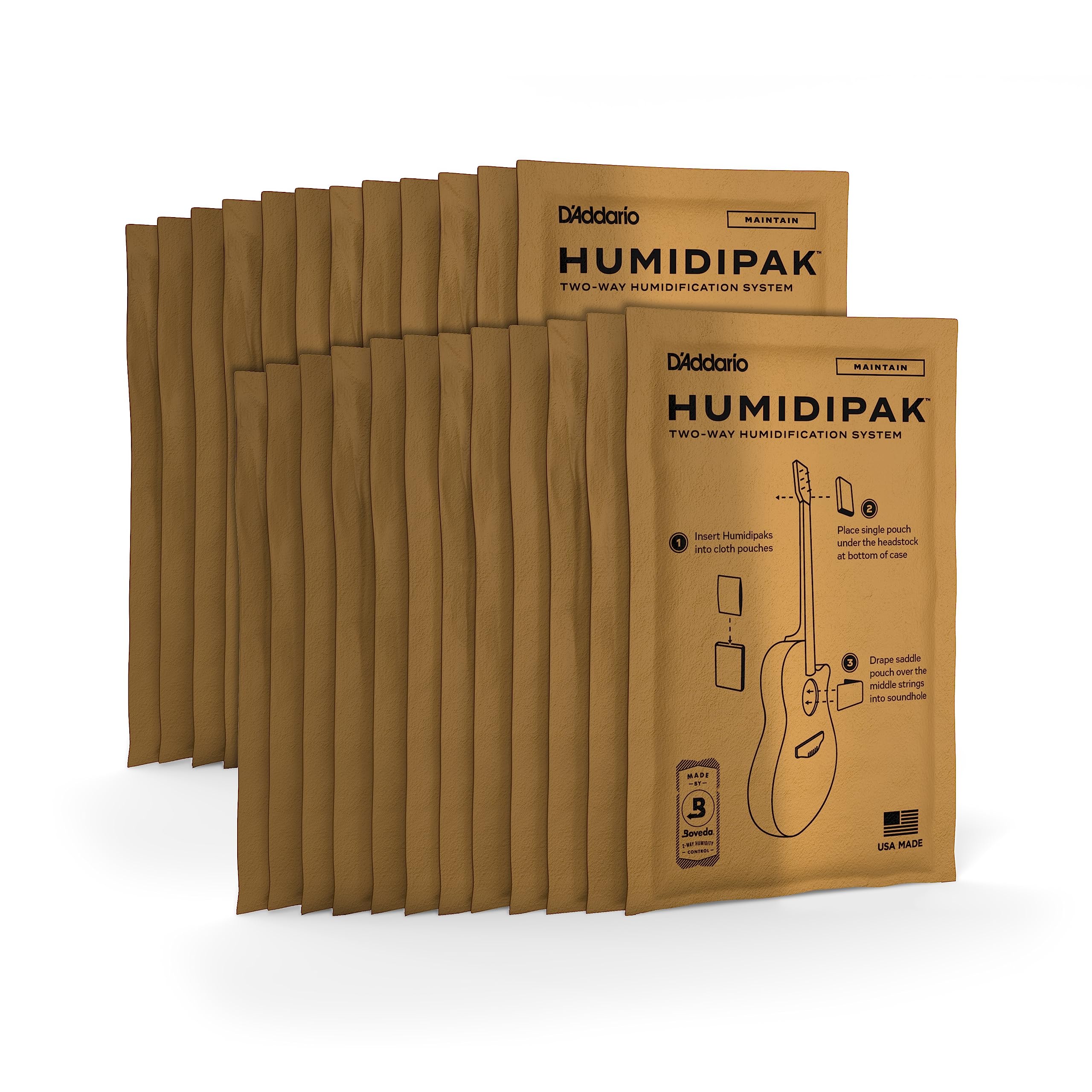 D'Addario Accessories Guitar Humidifier Packs - Two-Way Humidification System Conditioning Packets - For Maintaining Proper Guitar Humidification Level - 3 Maintain Replacement Packets
