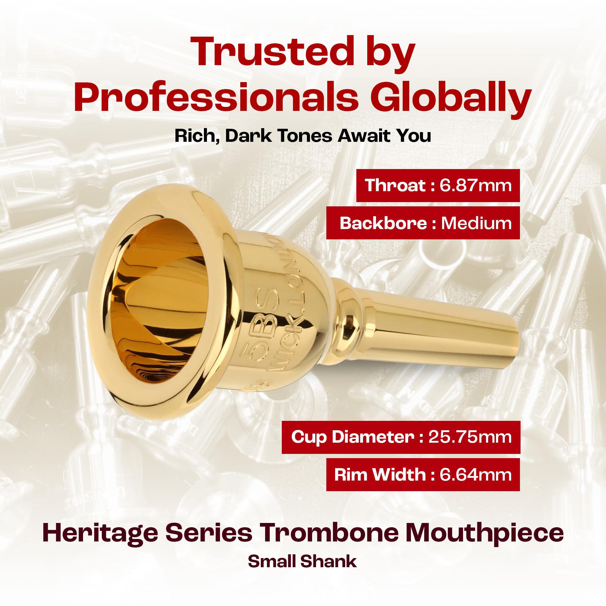 Denis Wick Heritage Trombone Mouthpiece Gold-Plated, 3180G-1AL - Open Backbore for Balanced Airflow & Tone - Large Shank Fitting Trombone Accessories for Effortless Articulation 27.10 x 6.10 x 7.45mm