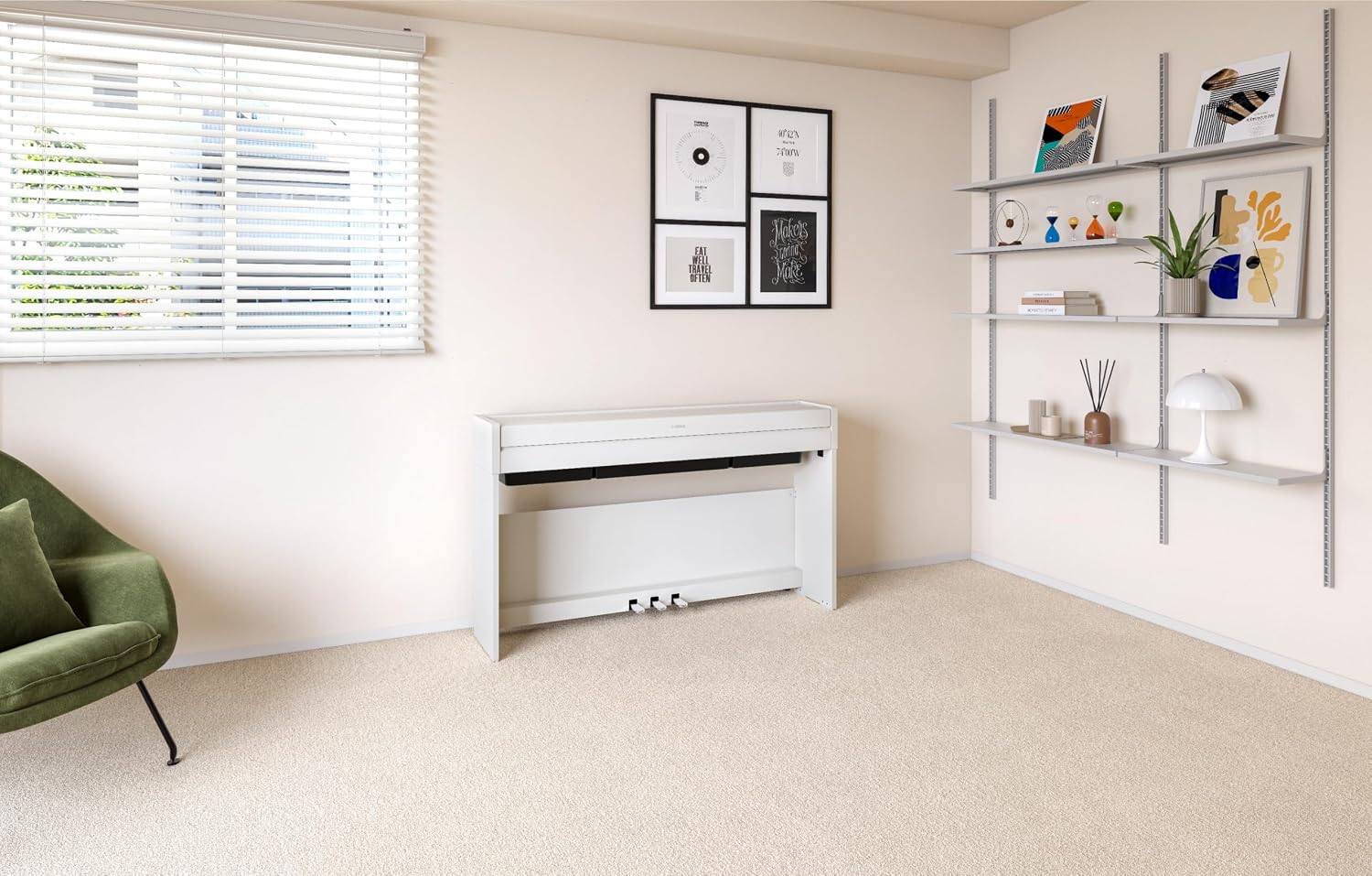 Yamaha Arius Compact Upright Digital Piano Keyboard For Apartments and Small Spaces, 88-Key Weighted Graded Hammer Action, Touch Response, Grand Piano Sound, 3-Pedal Unit in White YDP-S36WH