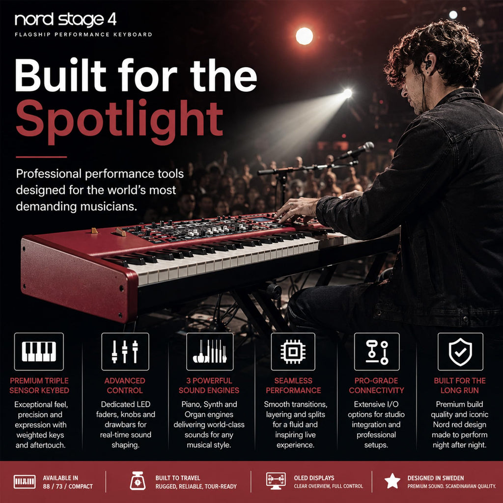 Nord Stage 4 88-Key Digital Piano Bundle with Adjustable Stand, Bench, Sustain Pedal, Headphones, Instrument Cable, and Austin Bazaar Polishing Cloth