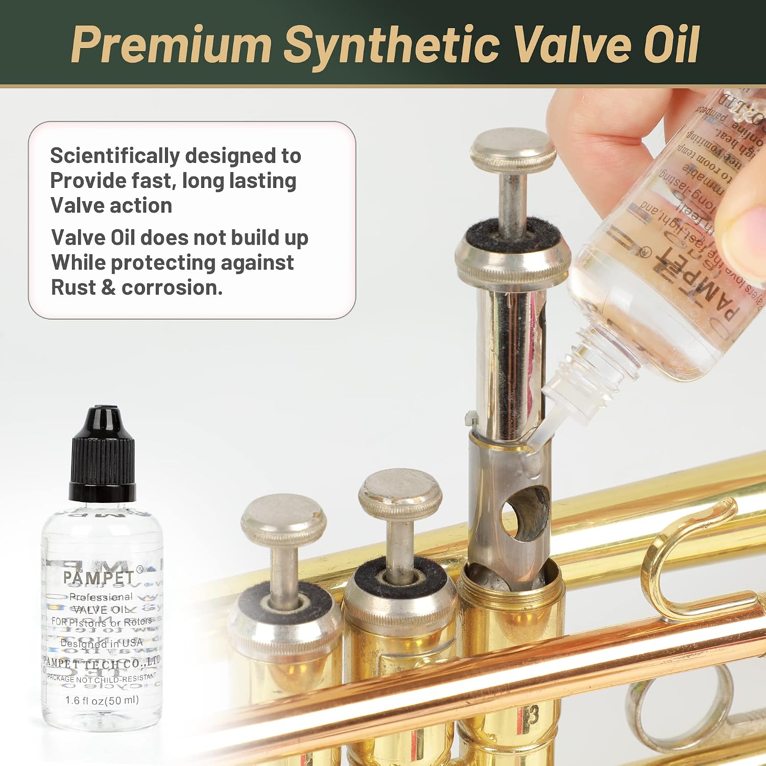 PAMPET Trumpet Care Kit, Professional Trumpet Cleaning Kit Care Your Trumpet with Valve Oil, Brass Polishing Spray, Slide Grease, Brushes
