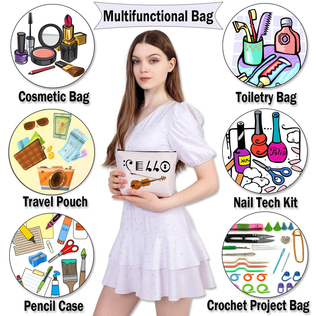 BDPWSS Cello Gift Cello Player Gift Cello Music Note Makeup Bag Funny Cello Cellist Orchestra Musician Zipper Travel Pouch (Cello note bag)