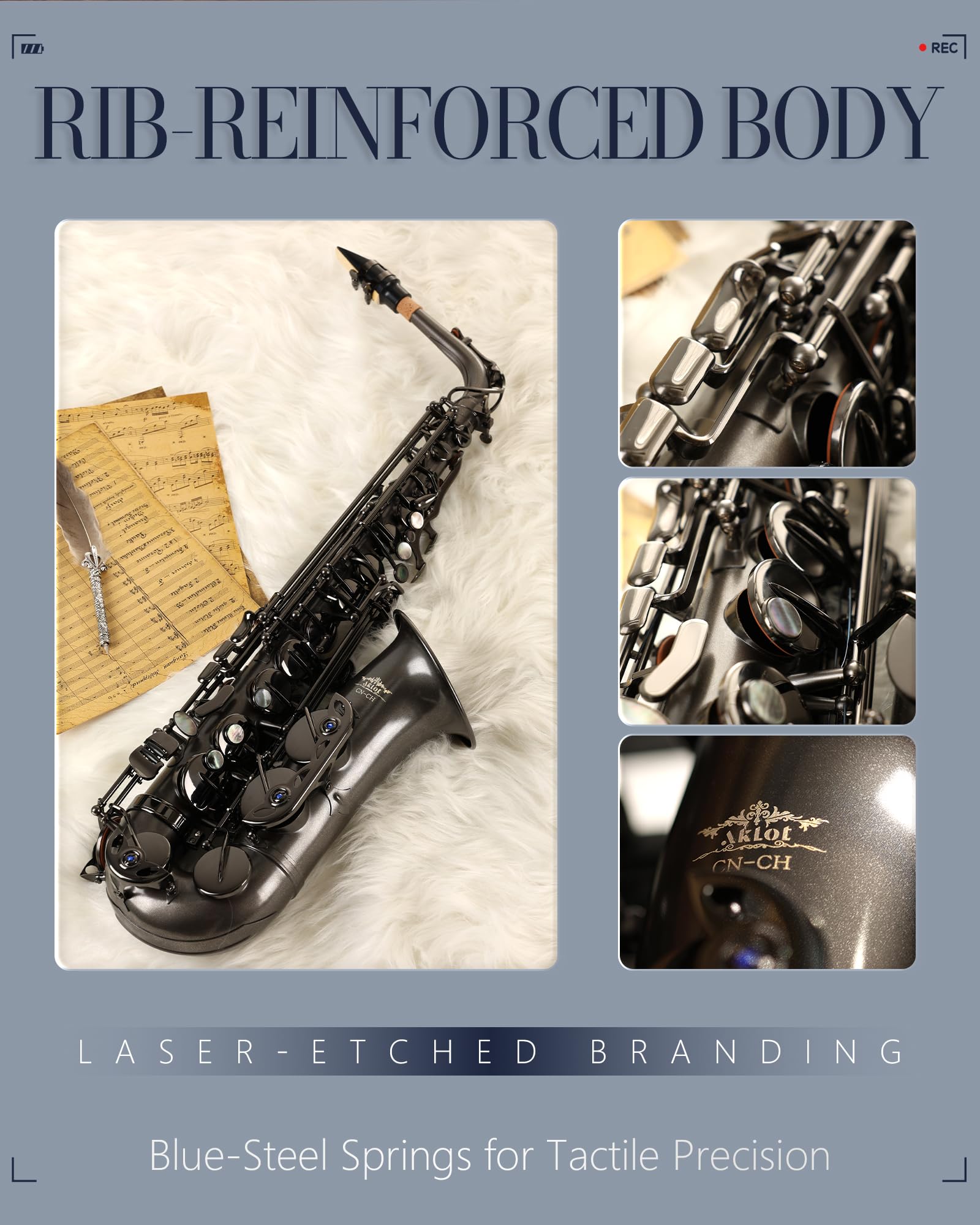 AKLOT Handcrafted E-Flat Alto Saxophone: Matte Silver Brass Body with Warm, Rich Tone, Secure Air Seal, Smooth 23-Key System, Includes Reeds, Premium Leather Case and Saxophone Cleaning Kit (CH-FM)