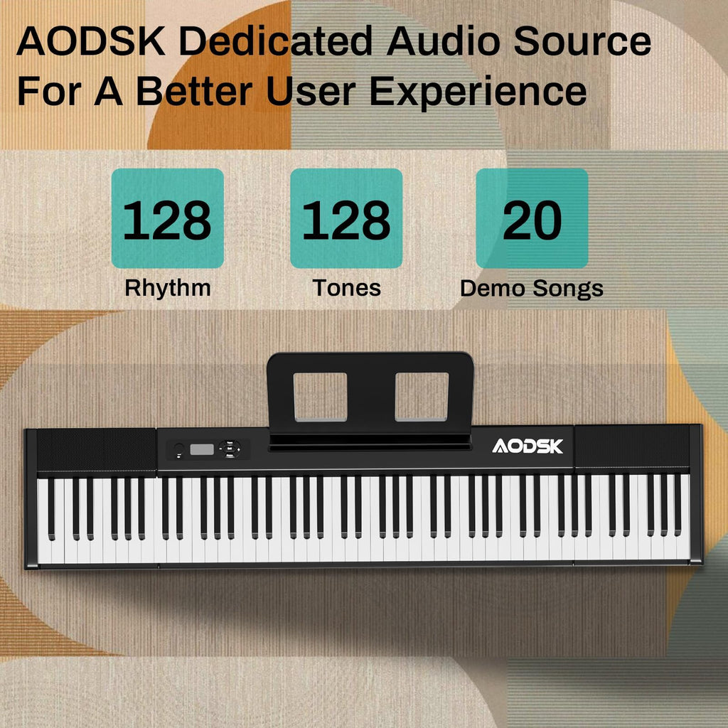 AODSK Digital Piano 88 Key Full Size Weighted Keyboard Overall Solid Wood Frame for Beginners with Sheet Music Stand Triple Pedal Power Adapter