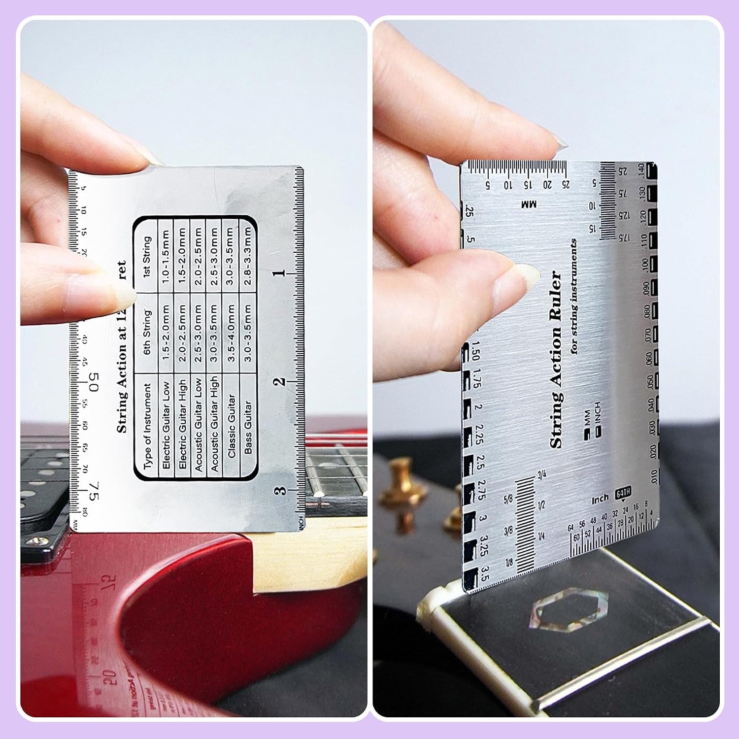 Guitar String Action Gauge - String Height Ruler, for Accurate Electric & Acoustic Guitar Setup, Bass Maintenance & Luthier Work