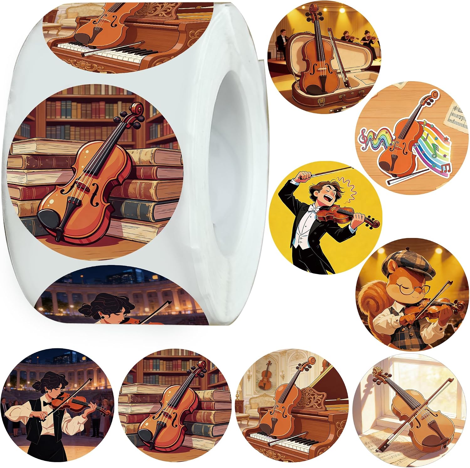 500PCS Violins Stickers Party Favors Music Sticker Party Supplies Decorations Violin Performance Musician Birthday Gfits Champion Prize