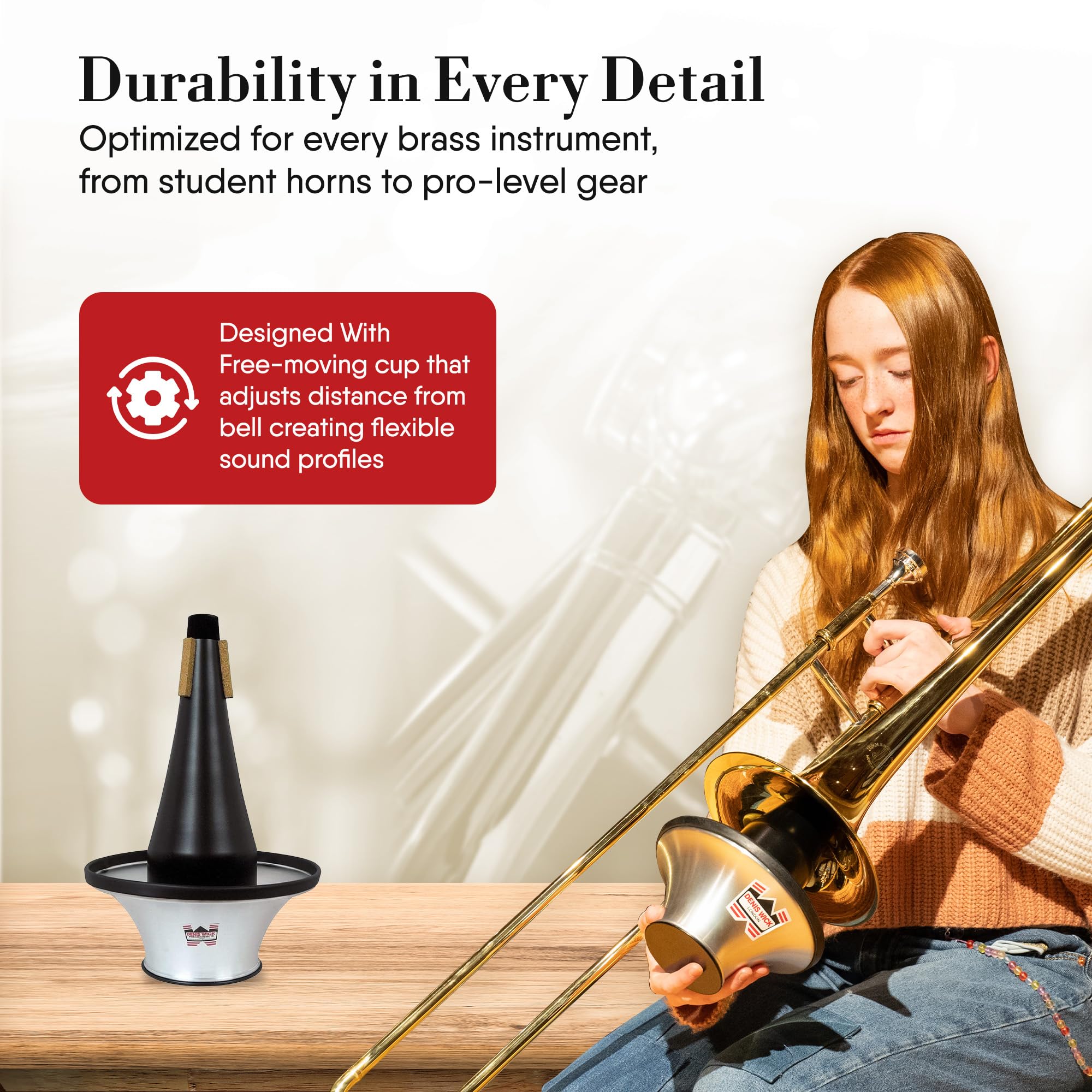Denis Wick Adjustable Cup Mute for Bass Trombone, 5533 - Hand-Spun Aluminum Mute and Adjustable Cup Position for Varied Tone - Ideal for Practice, Performance & Recording - 11.81 x 9.45 x 9.45 Inches