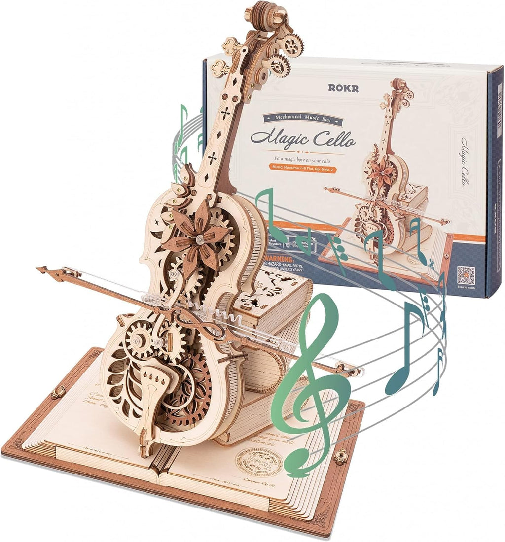 ROKR 3D Wooden Puzzles for Adults,Wooden Music Box Kits-Cello Wood Model Kits for Adults to Build,Stem Projects for Teens,Birthday Gifts Hobbies for Women Men