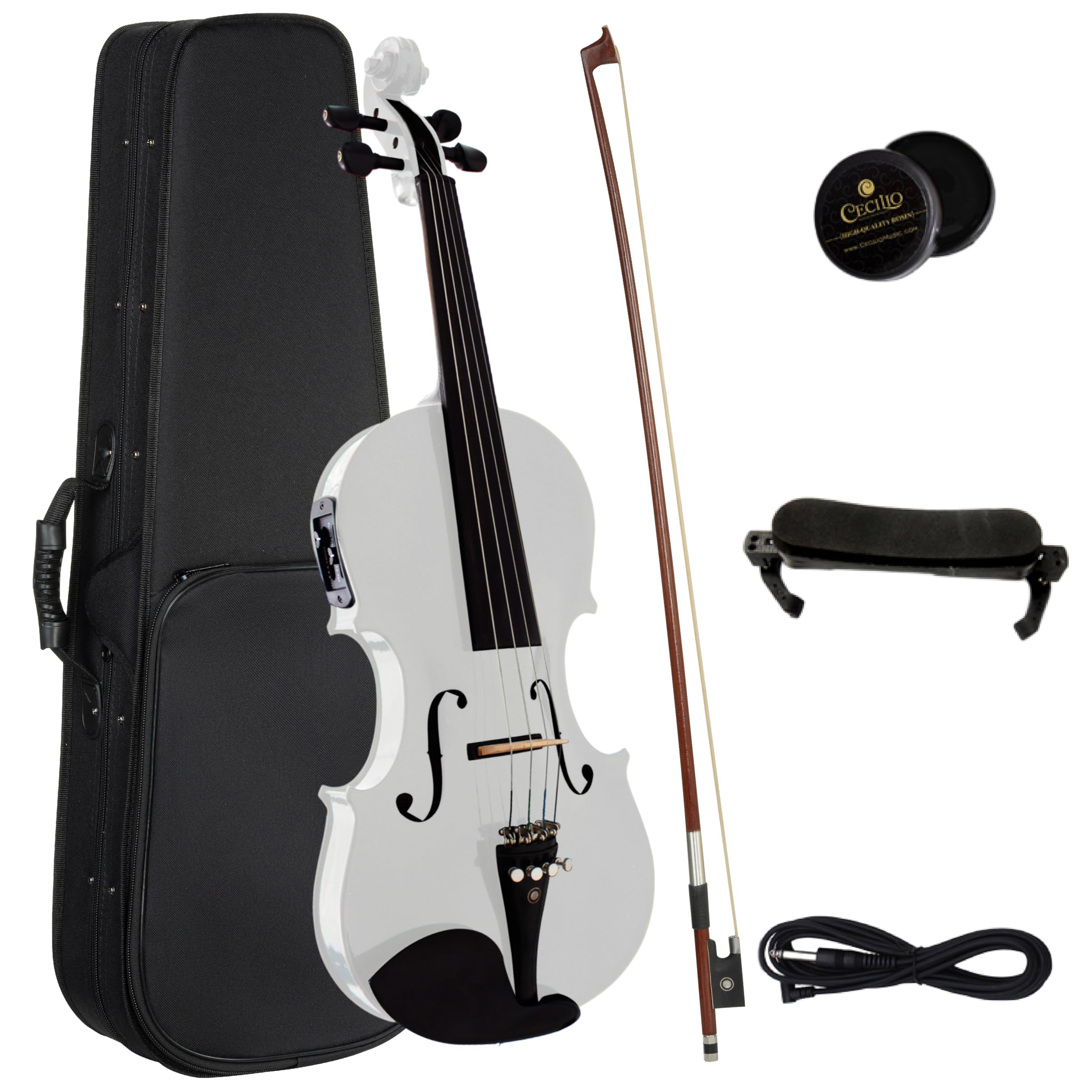 Cecilio 4/4 Full Size Acoustic & Electric Violin for Beginners & Professionals, Hand-Carved Solid Spruce Top, Ebony Fine Tuners, Full Set with Case, Bow, Rosin & AUX Cable (Metallic Black)