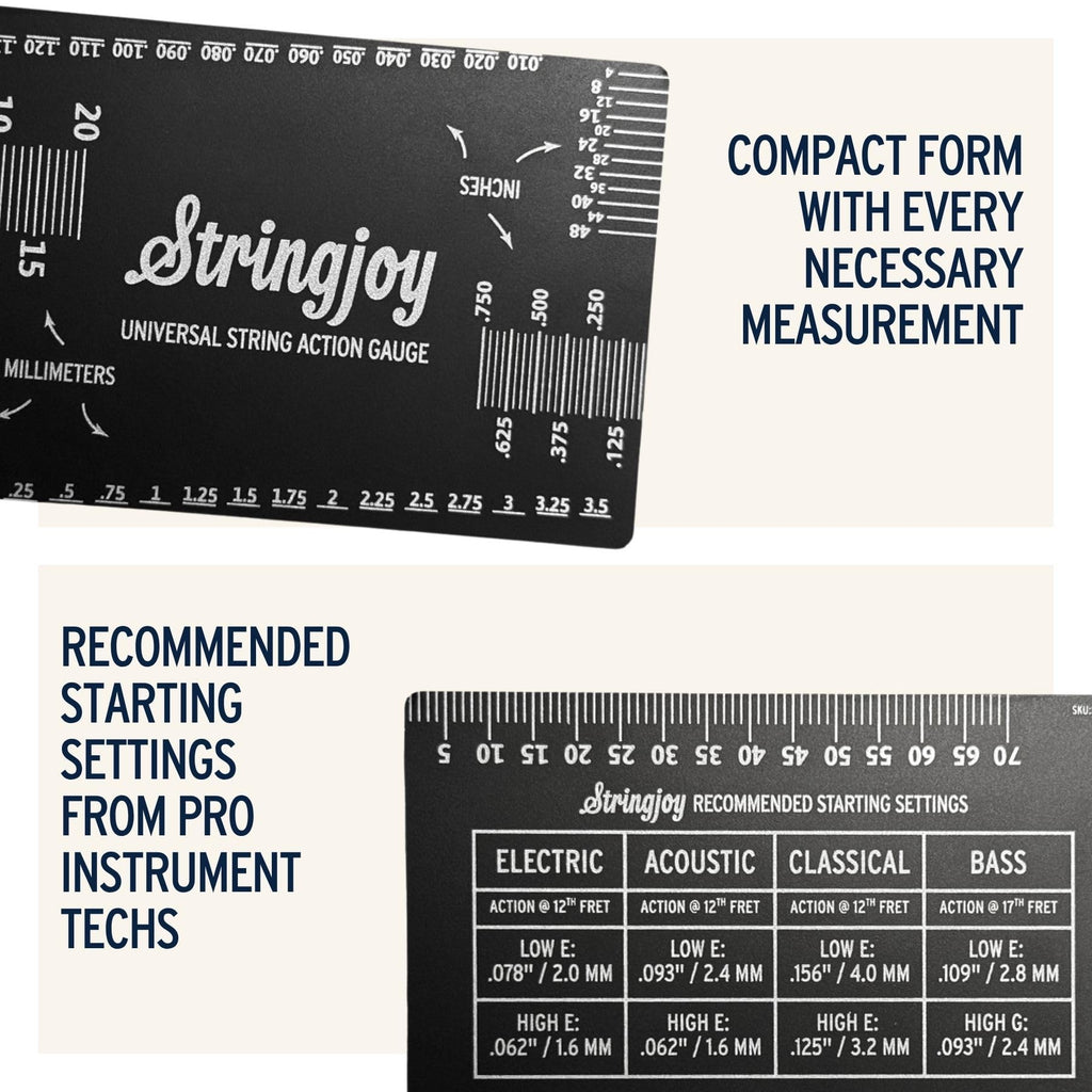 Stringjoy Universal String Action Gauge - Premium Guitar Action Gauge for Acoustic, Electric Guitars & Bass - Durable & Portable, Dual Metric