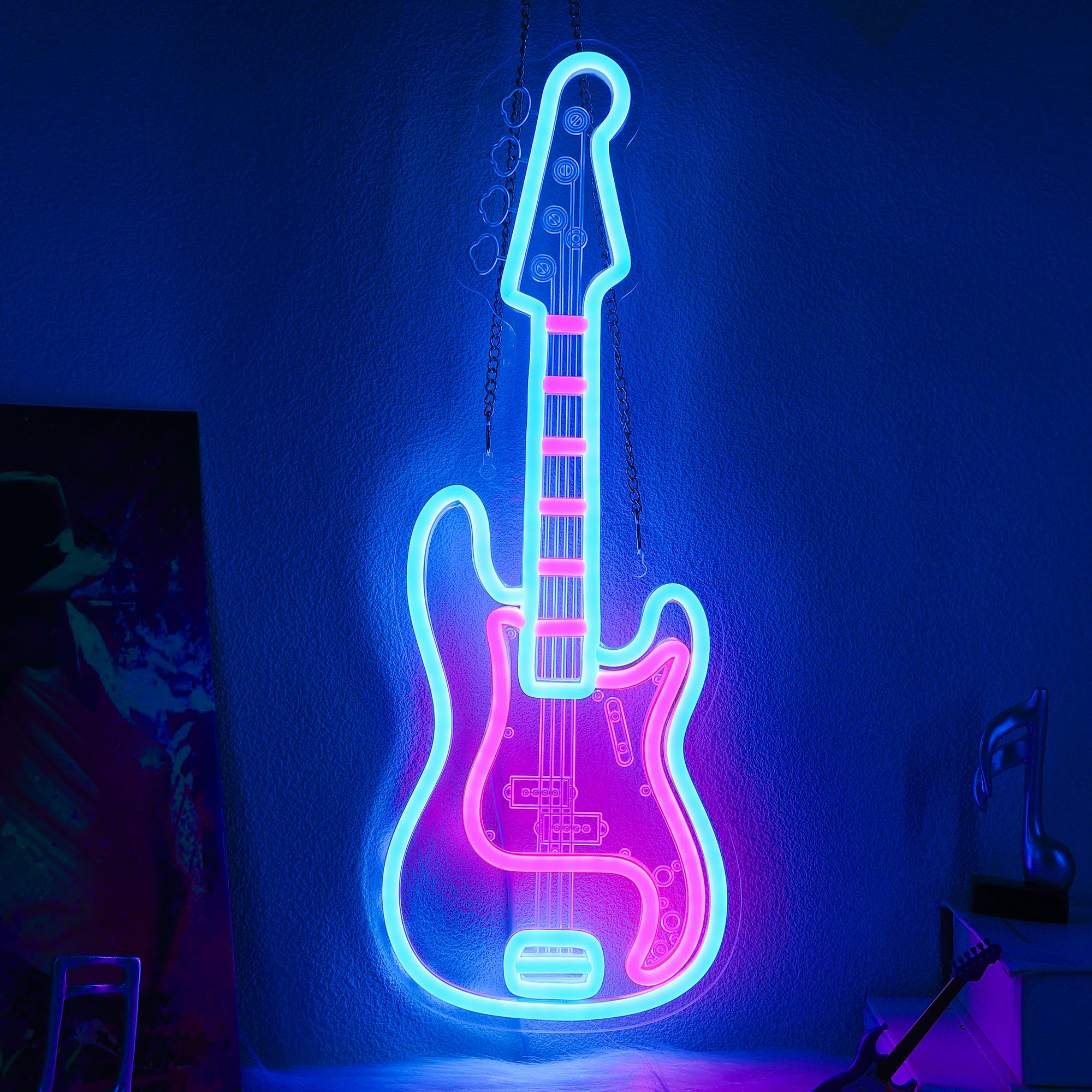 CoolGift Mart Acoustic Guitar Neon Light, Dimmable LED Guitar Neon Wall Sign USB Powered, Decorations for Bedroom Living Room Man Cave Music Studio, Gift for Guitar Players Guitarists Music Lovers
