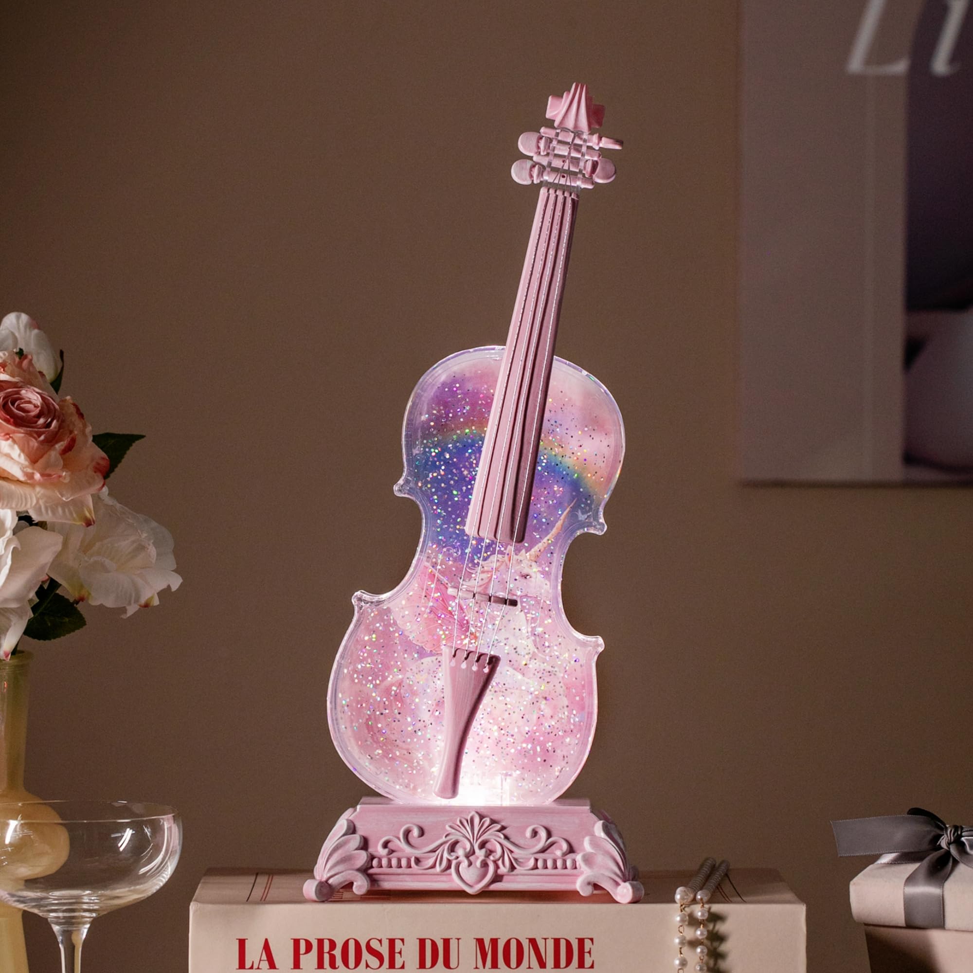 Violin Snow Globe Music Box Gifts for Kids Friends Little Girls Women Granddaughter Sister Violinists Birthday Valentine's Day Weddings Anniversaries Decor Christmas Decorations (Unicorn)