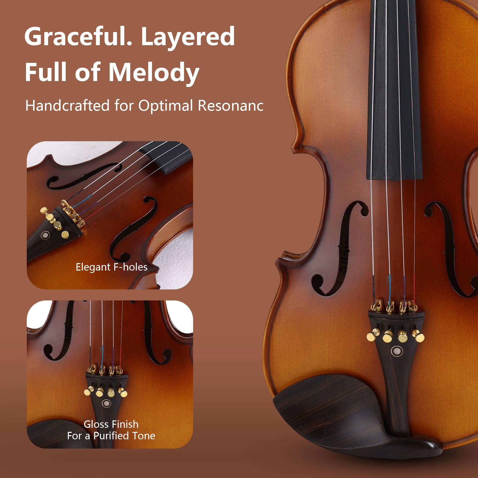 Violin 4/4 Full Size,Beginner Violin For Kids,Students,Adults,Fiddle Set with Hard Case,Bow,Rosin,Shoulder Rest,Tuner,Extra Strings,Bridge,Fingerboard Stickers