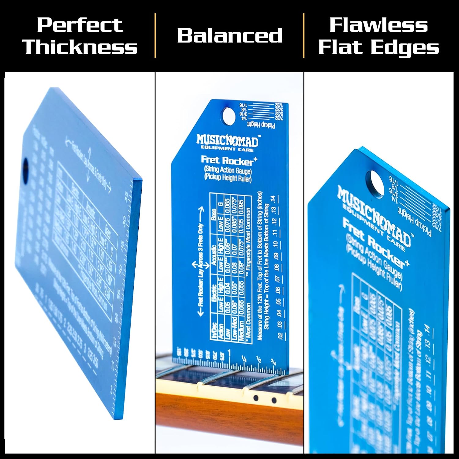 MusicNomad Precision Fret Rocker+ with String Action Gauge and Pickup Height Ruler (MN822)