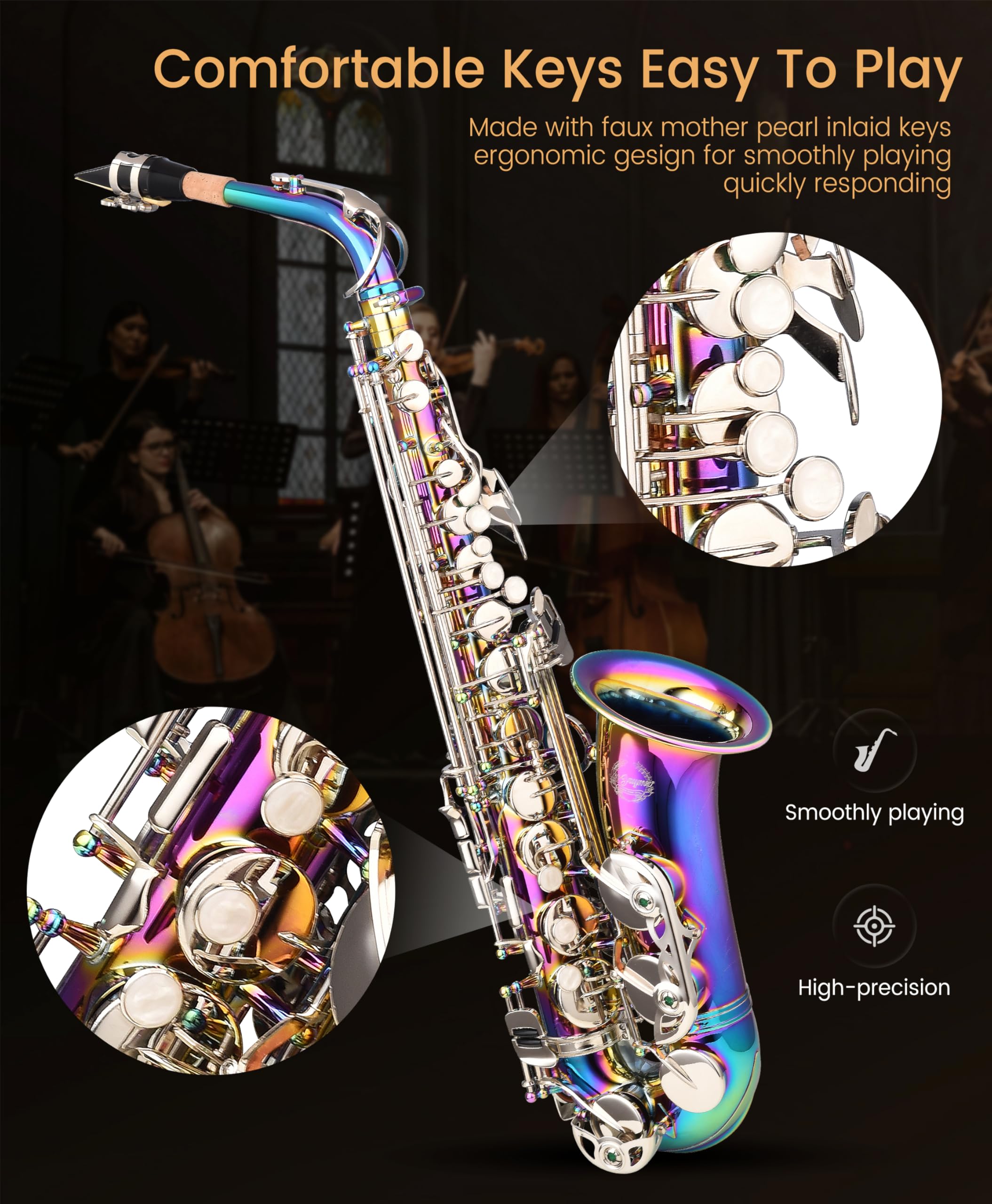 Leo Jaymz Eb Alto Saxophone - One-Piece Body & Neck Construction, H68 Brass, with Thickened Travel Bag - Complete Beginner to Professional Kit (Gold)