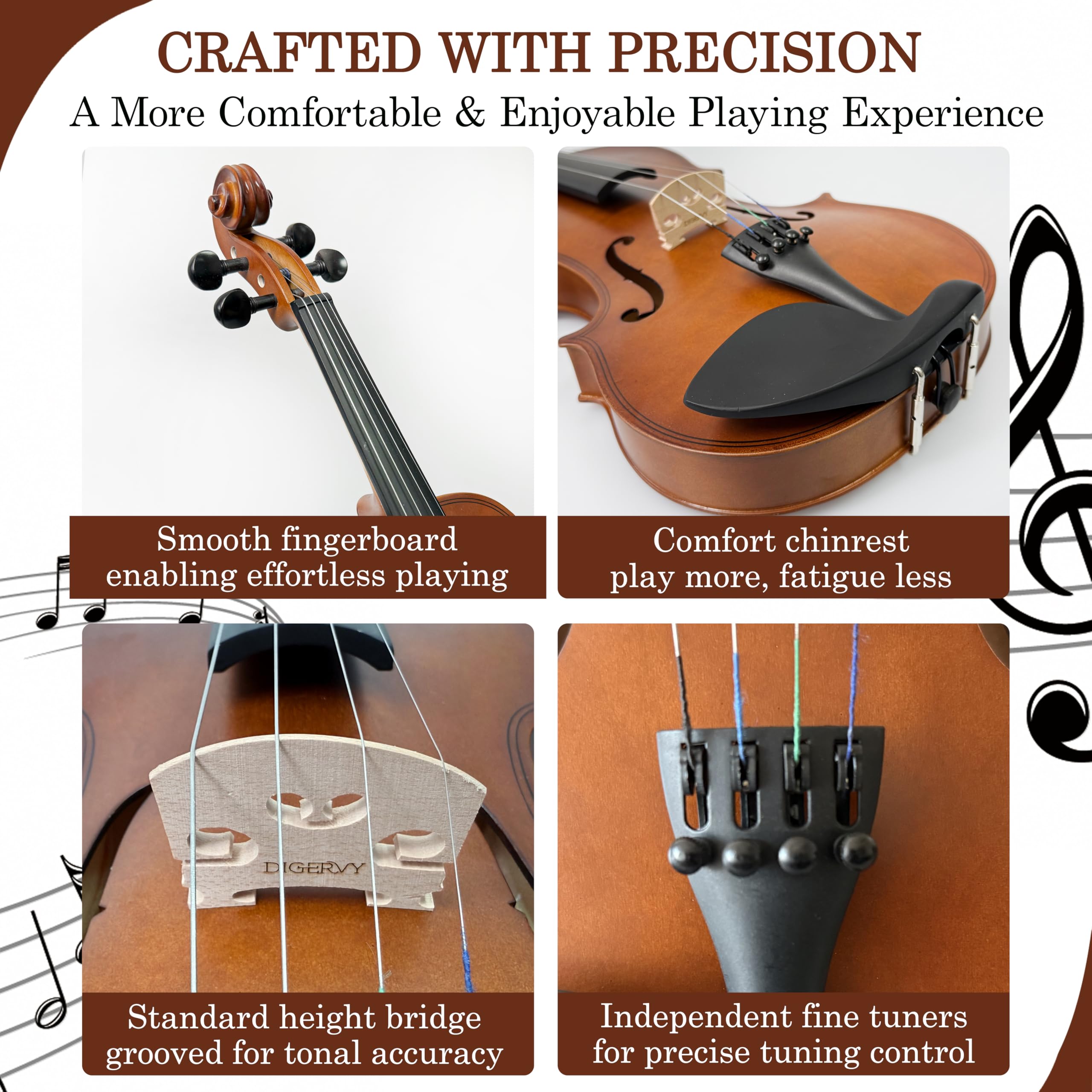 Violin 4/4 Full Size Kit, Violin Fiddle Set for Beginner Adults Students with Rosewood Bow, Violin Case, Shoulder Rest, Extra Strings and Bridge(Plywood, Full)