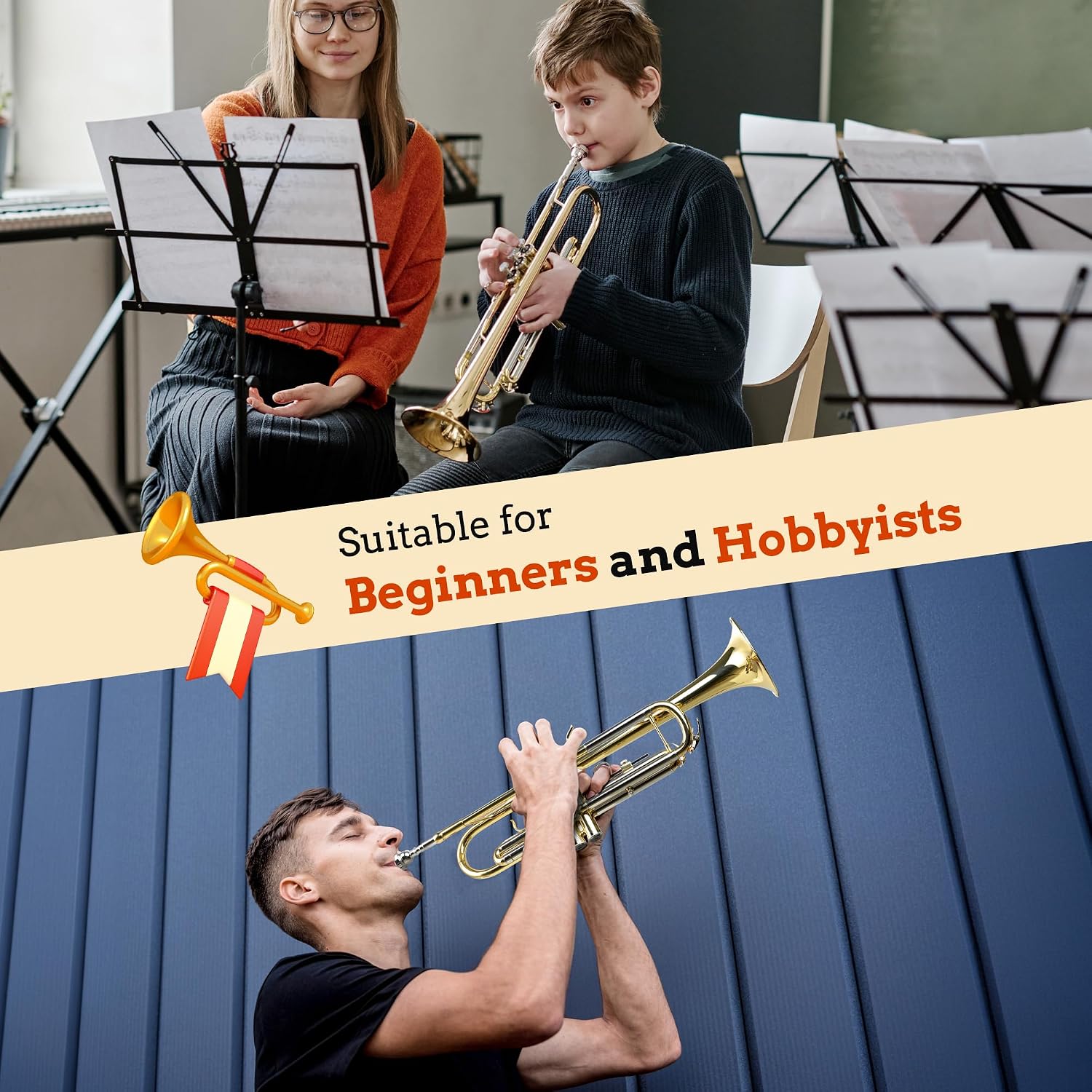 CAHAYA Bb Trumpet Instrument Trompeta: Brass Student Trumpet with Hard Case 7C Mouthpiece Gloves Standard Trumpets for Beginners or Advanced Students Gold | Bb Student Trumpet with Hard Case 7C Mouthpiece Gloves Smooth Valves Standard Trumpets for Beginne