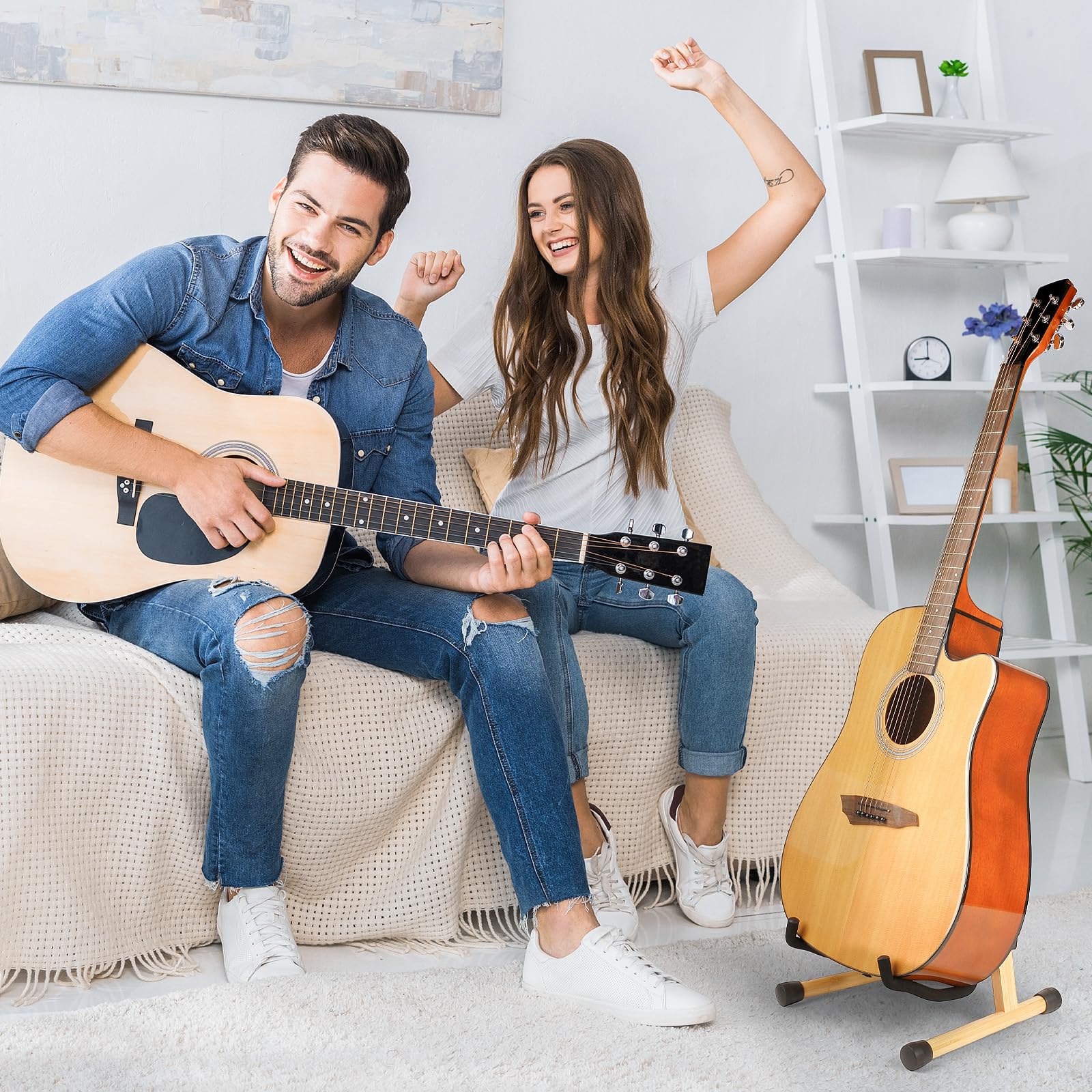 MUSO Cello Stand with Bow Holder,A-Frame Floor Stand with Padded Foam, Handcrafted Cello Rack Fits 1/2, 3/4, 7/8, 4/4 Full-Size and Guitar, Instrument Holder for Home and Studio Display