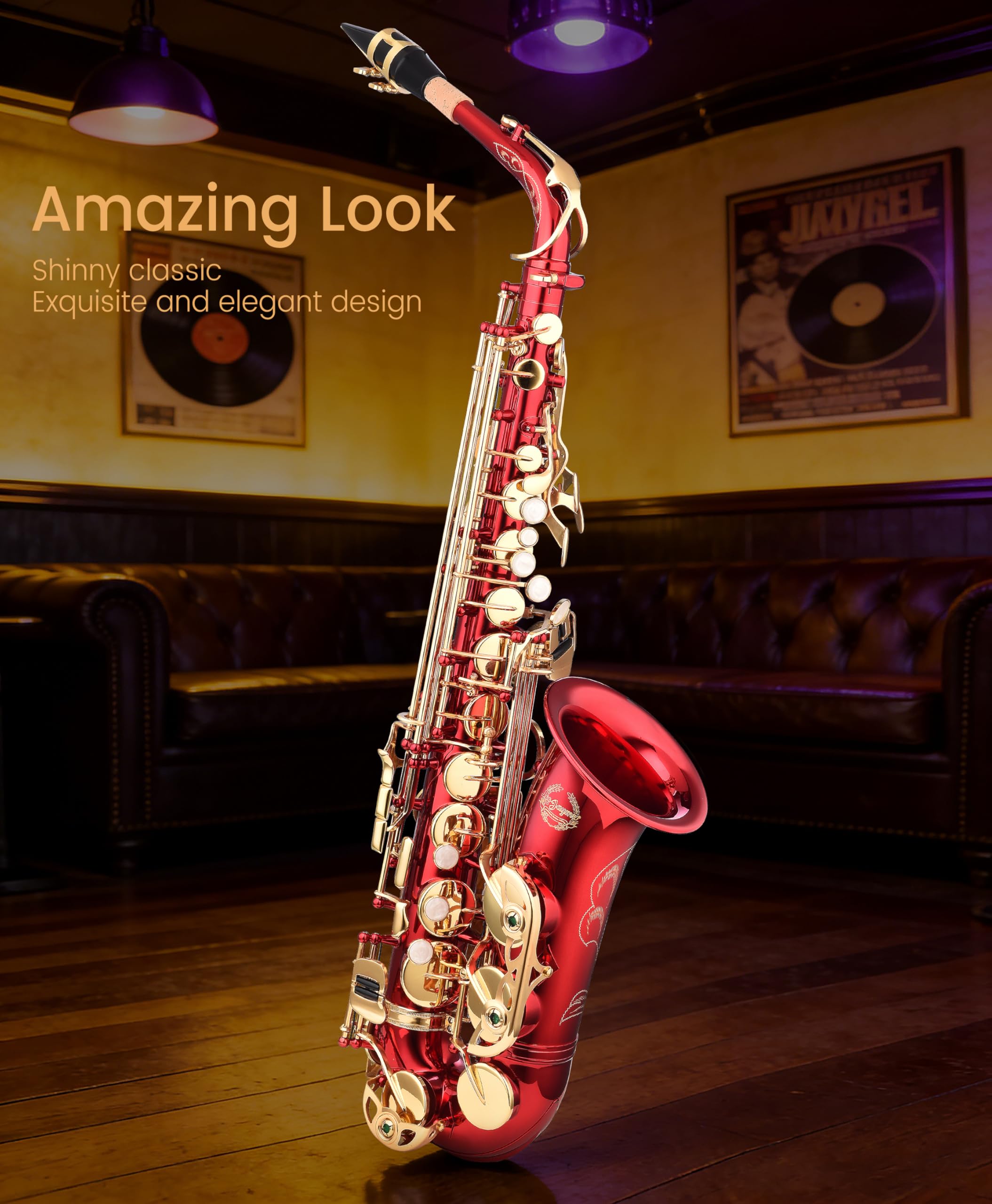 Leo Jaymz Eb Alto Saxophone - One-Piece Body & Neck Construction, H68 Brass, with Thickened Travel Bag - Complete Beginner to Professional Kit (Gold)