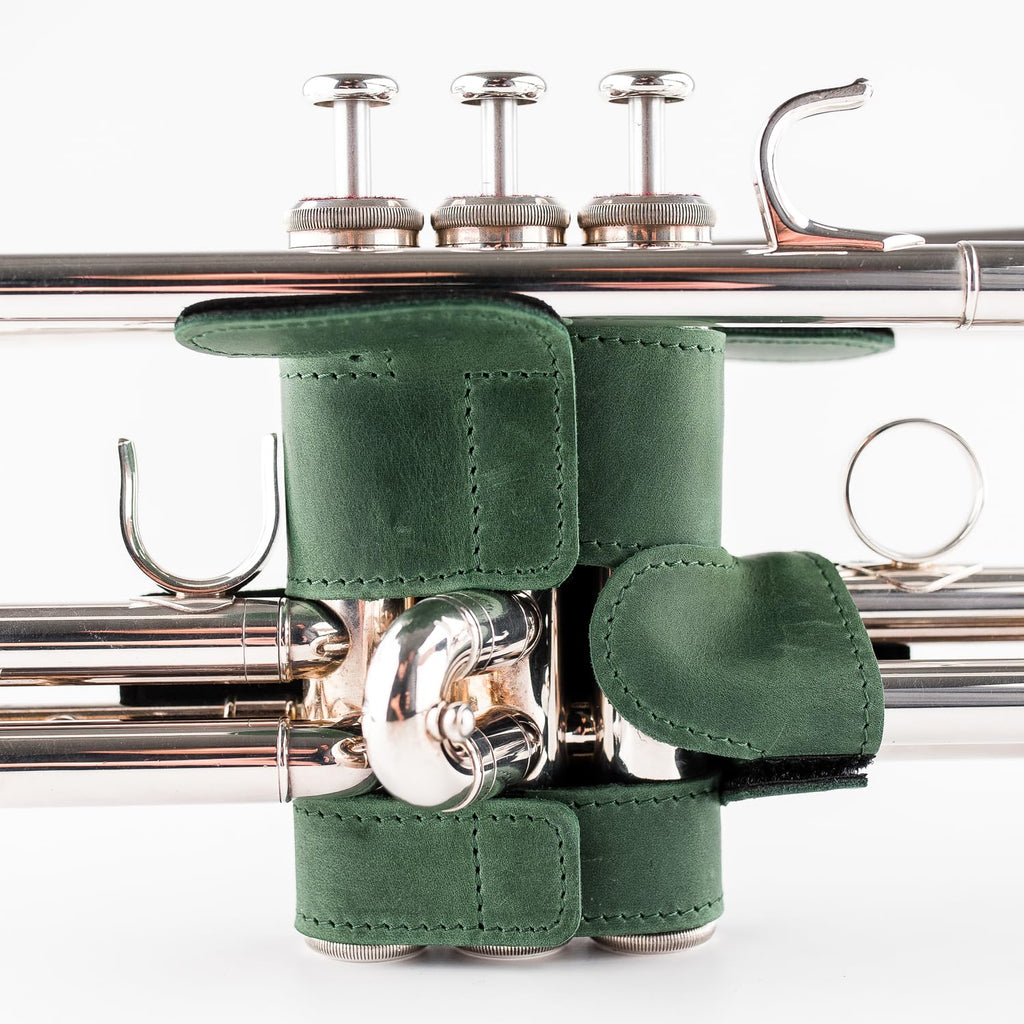 Trumpet Valve Guard XL Genuine Leather Protection Trumpet Valve Cover Valve Wrap (Green)