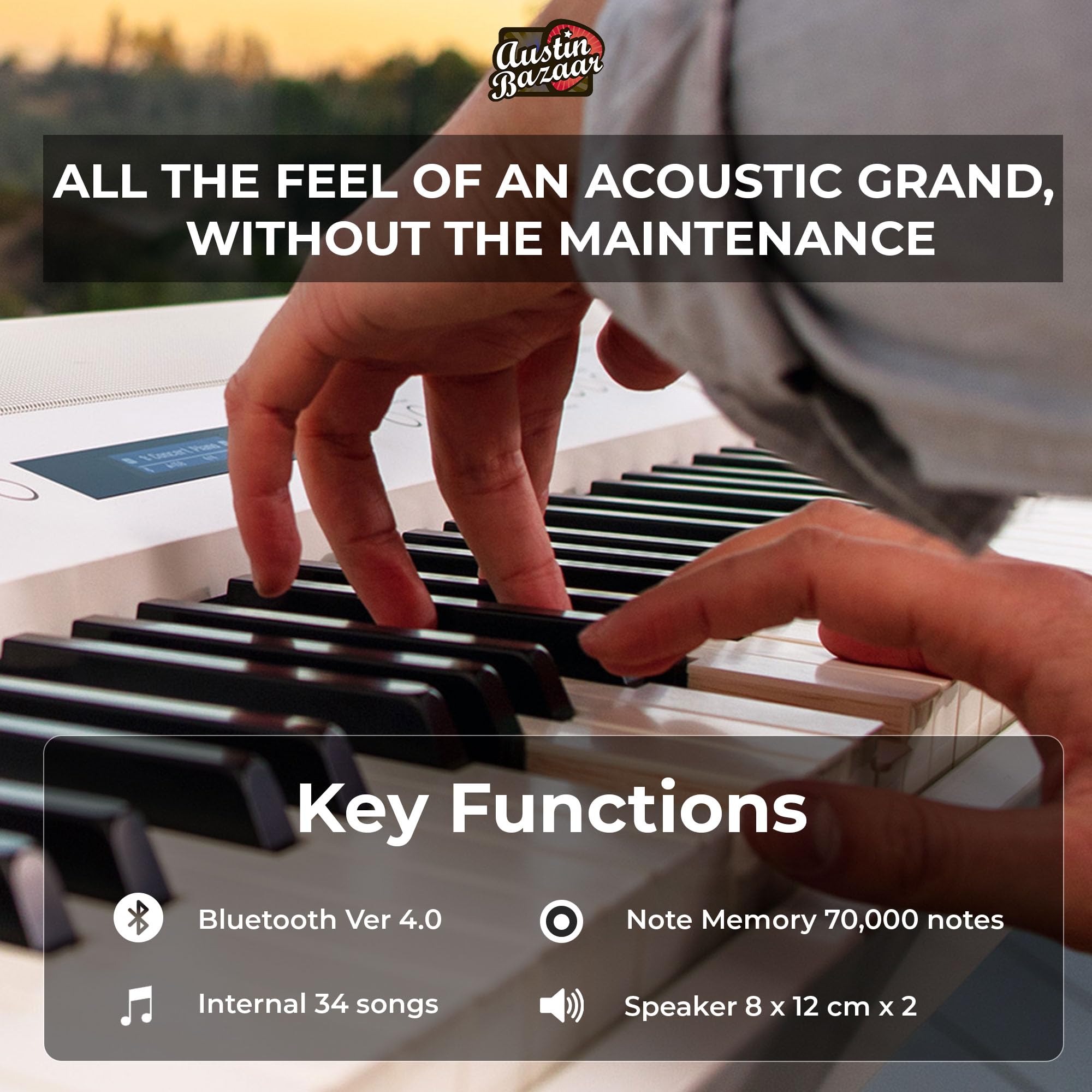 Roland FP-90X 88-Key Digital Piano - White Bundle with KSC-90 Stand, Three Pedal Unit, Bench, Online Lessons, Instructional DVD, and Austin Bazaar Polishing Cloth
