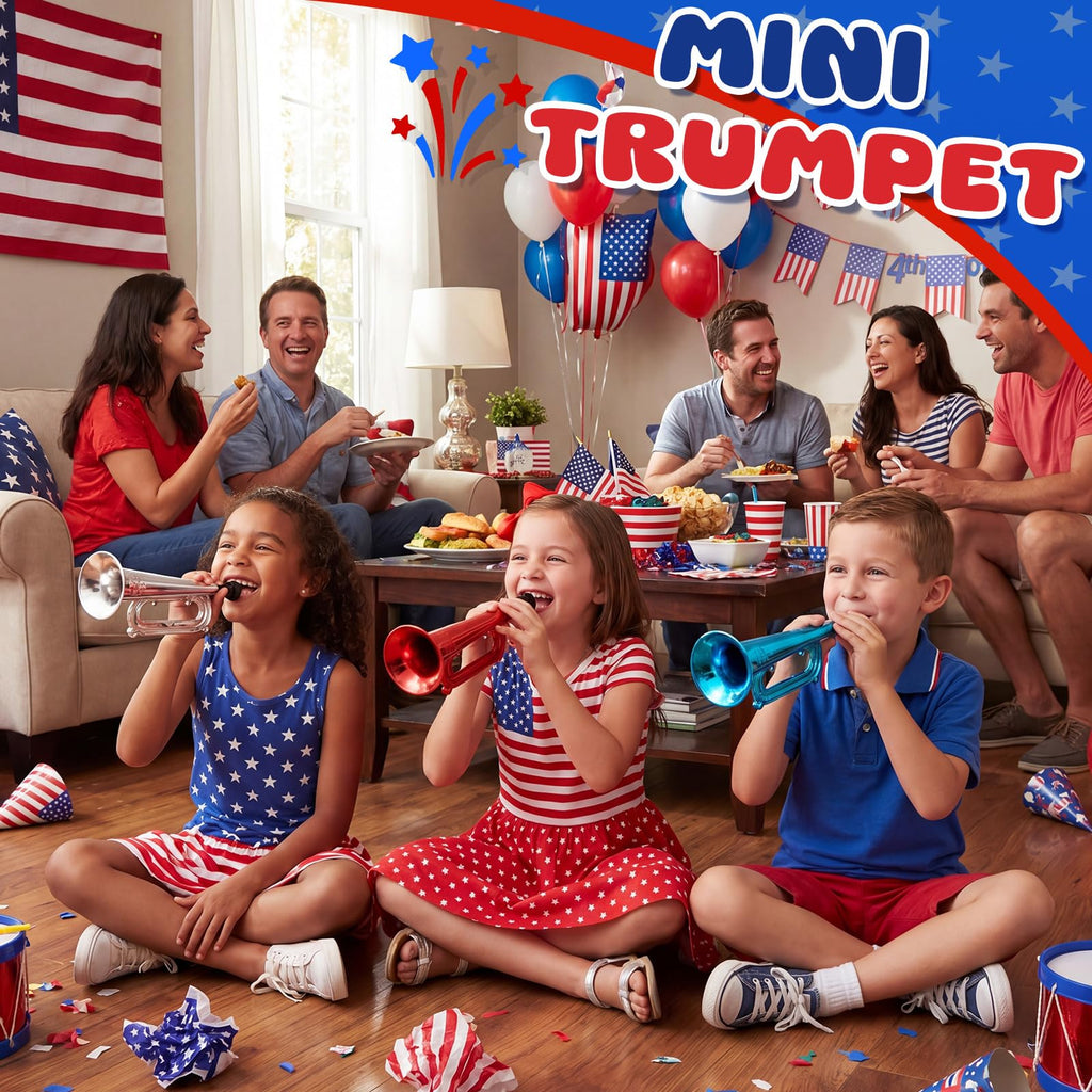 Deekin 36 Pcs 4th of July Plastic Trumpet 6 Inch Patriotic Party Favor Noise Maker Trumpet 250th Anniversary Noise Makers Musical Instruments for 4th of July Soccer Party Favors(Red, Blue, White)