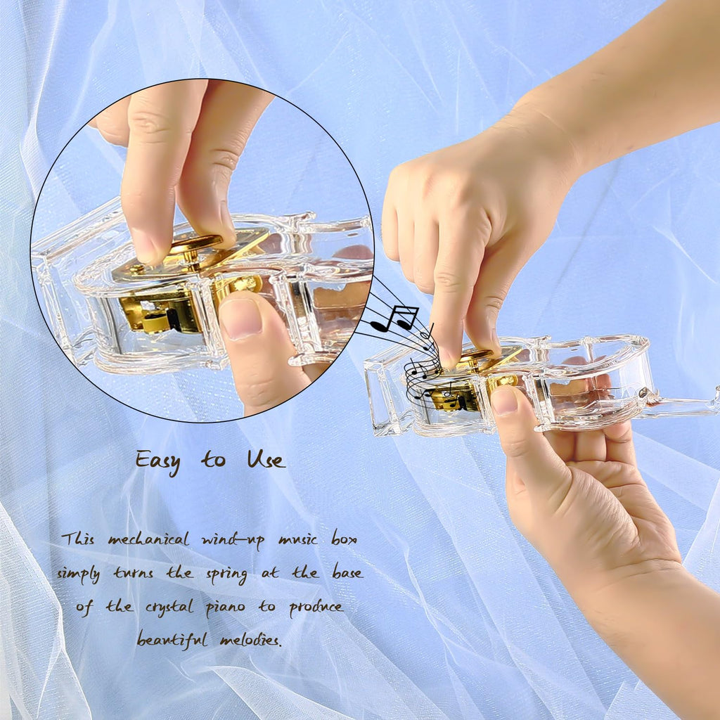 Large - Violin Music Box Mechanical Clockwork Crystal Violin High-End Acrylic Ornament Crystal Craft (Music: Castle in The Sky)