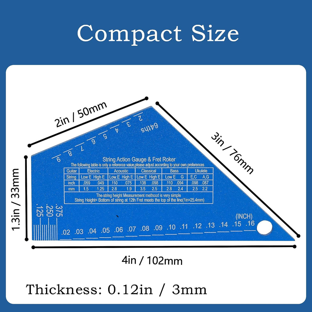 3mm Thickness Aluminum Guitar Fret Rocker, Precision Guitar String Action Gauge Ruler for String Height, 4-in-1 Mini Straightedge Luthier Tool, Locate High Frets Fast, Fret Leveling Guide