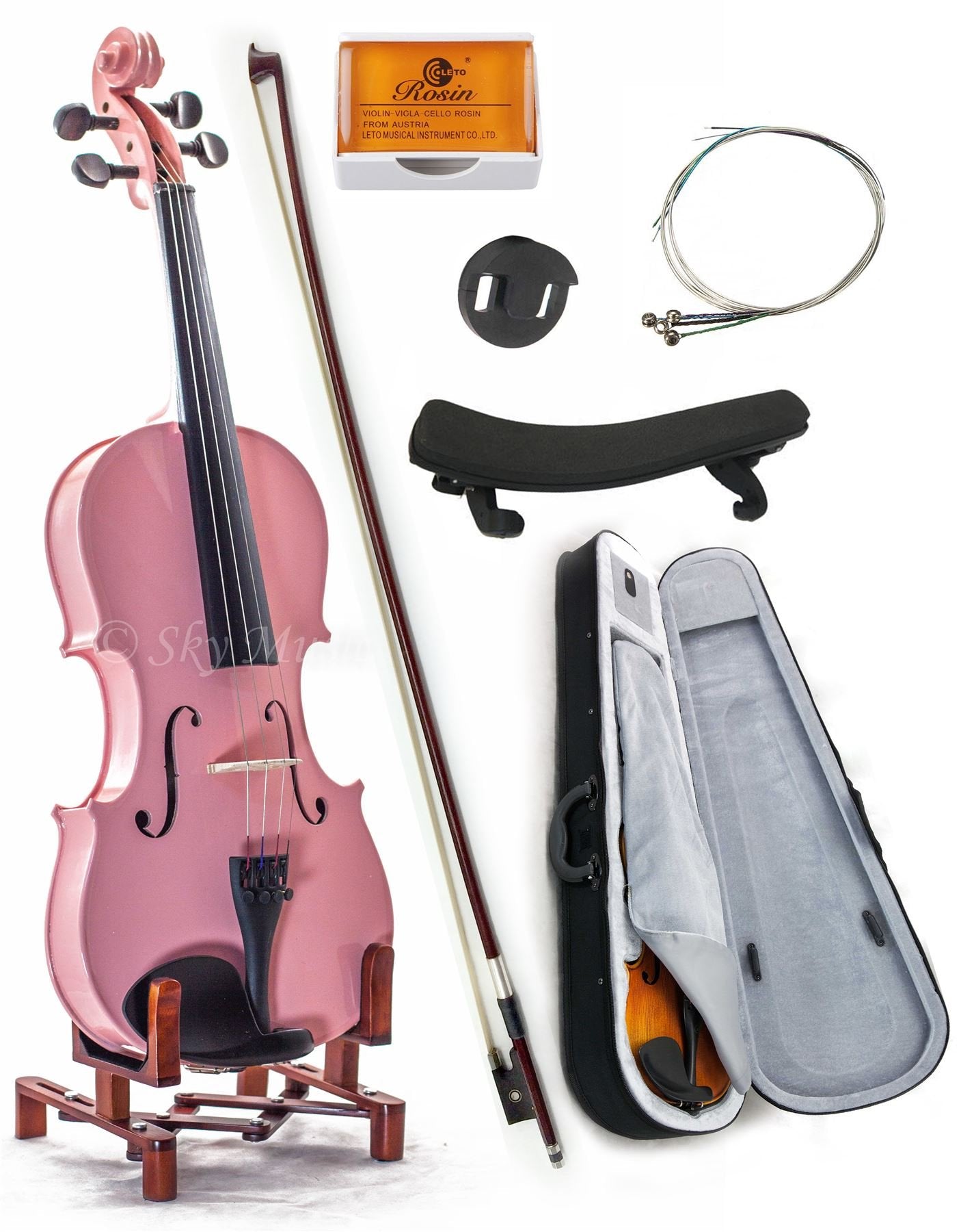 SKY 1/16 Size SKYVN201 Solid Maple Wood Violin with Lightweight Case, Brazilwood Bow, String, Rosin and Mute