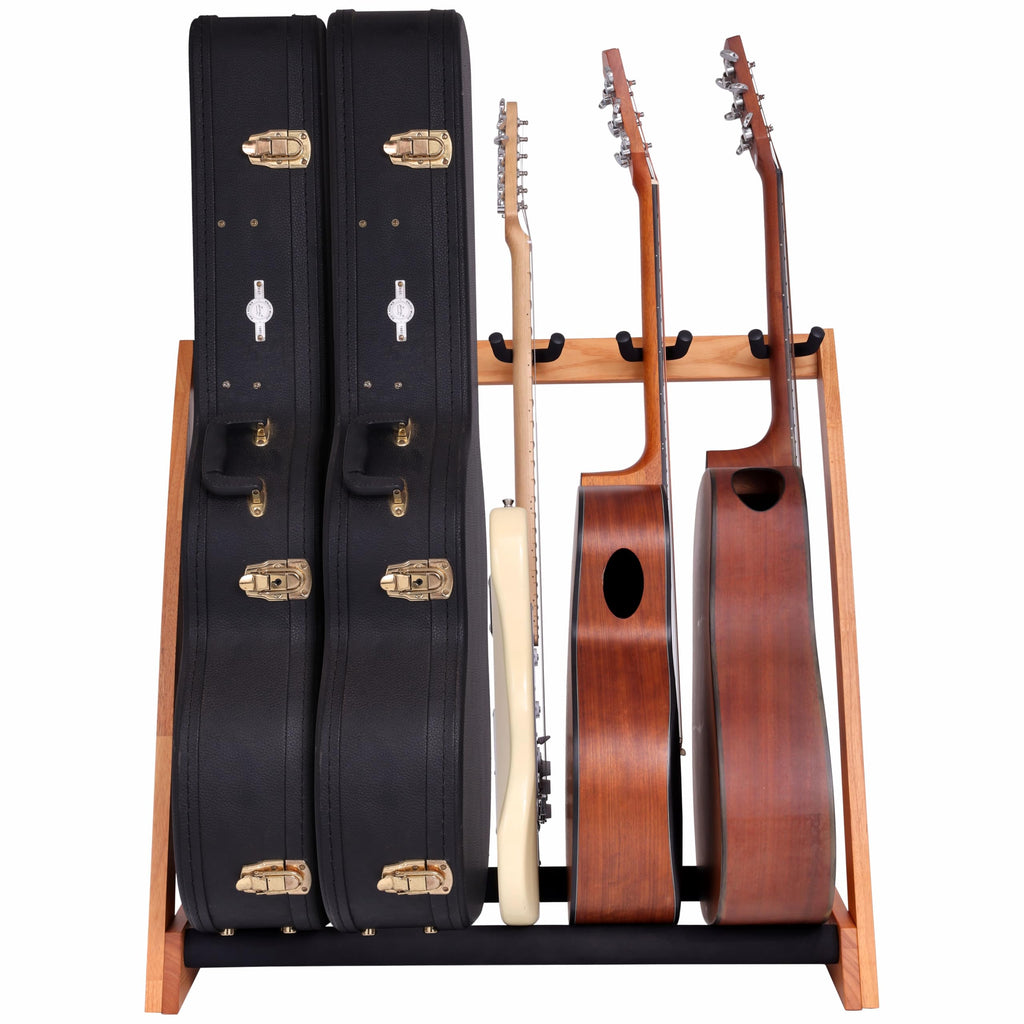 Nefelibata Guitar Stands 5 Wooden Guitar Rack Floor for Guitars and Cases, Electric, Acoustic, Bass Guitars, Cellos, German Ash