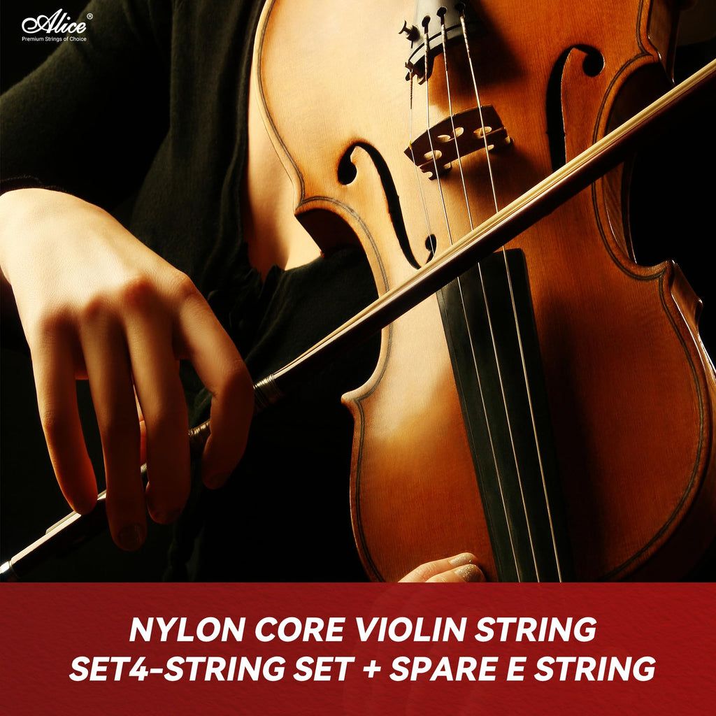 Violin Strings, Alice 4/4 Violin Strings Full Set Nylon Core Al-Mg & Ni-Fe Winding with Ball End, 1 Set
