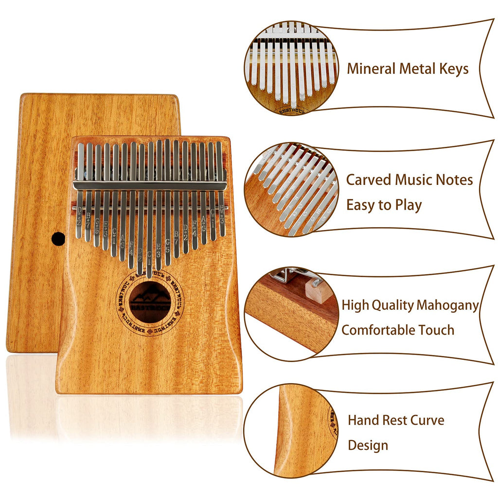 EASTROCK 17 Key Electric Kalimba Thumb Piano Built-in Pickup Professional Electric Kalimba Finger Piano for Kid Adults Beginners Professional (Mahogany Hand Rest EQ)
