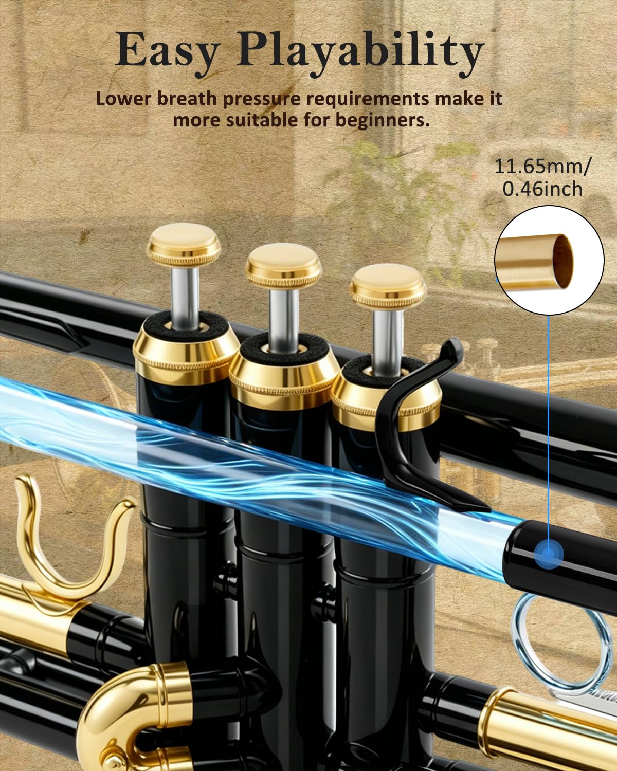 STRICH Bb Standard Trumpet Set for Beginners, Brass Student Trumpet Instrument with Hard Case, Cleaning Kit, 7C & 3C Mouthpieces, Gloves - STR-1G, Gold