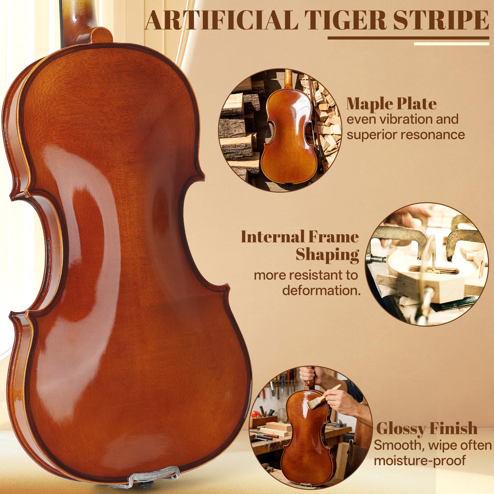 Kmise Violin 4/4 Full Set, Fingerboard Fret Markings Violins, Matte Acoustic Fiddle for Adults, Beginners, Students with Violin Case, Rosin, Strings, Bow, Shoulder Rest, Beginner's Guide (Matte, 4/4)