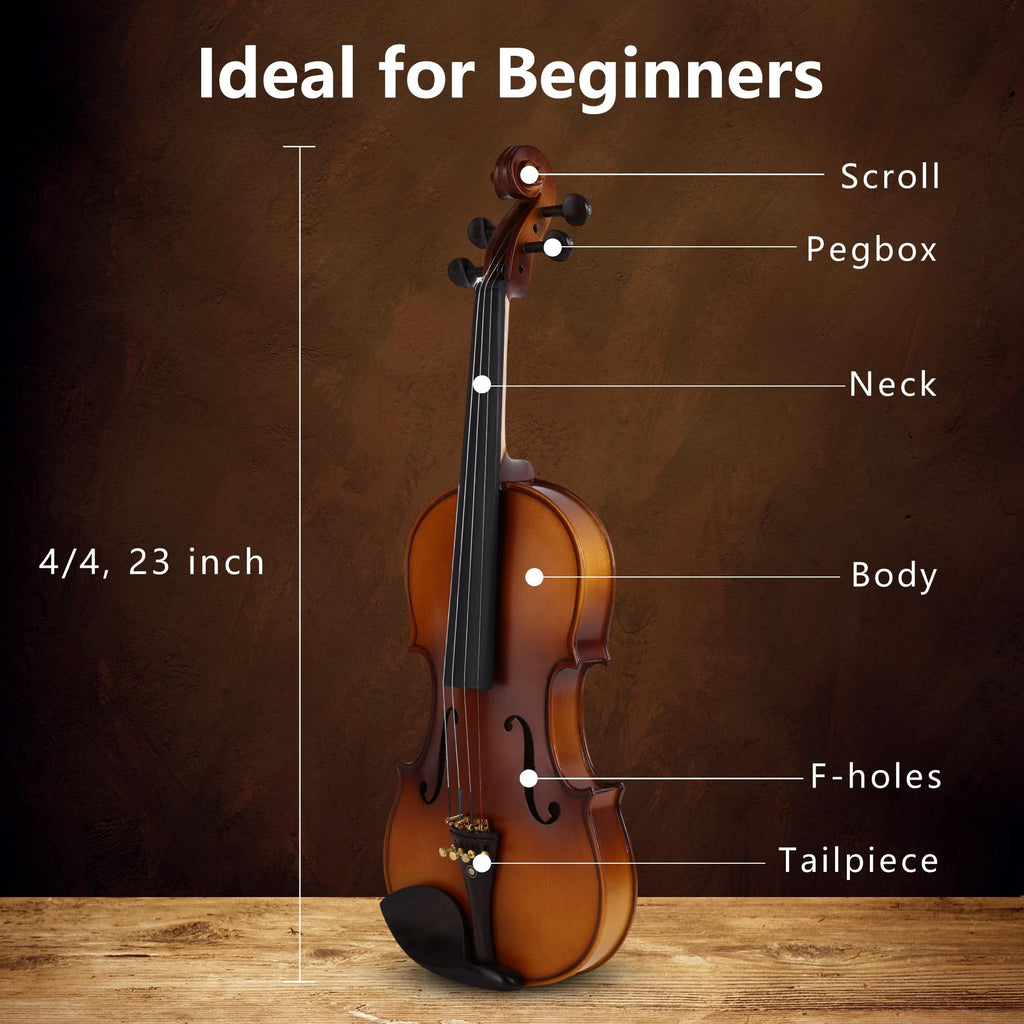 Violin 4/4 Full Size,Beginner Violin For Kids,Students,Adults,Fiddle Set with Hard Case,Bow,Rosin,Shoulder Rest,Tuner,Extra Strings,Bridge,Fingerboard Stickers
