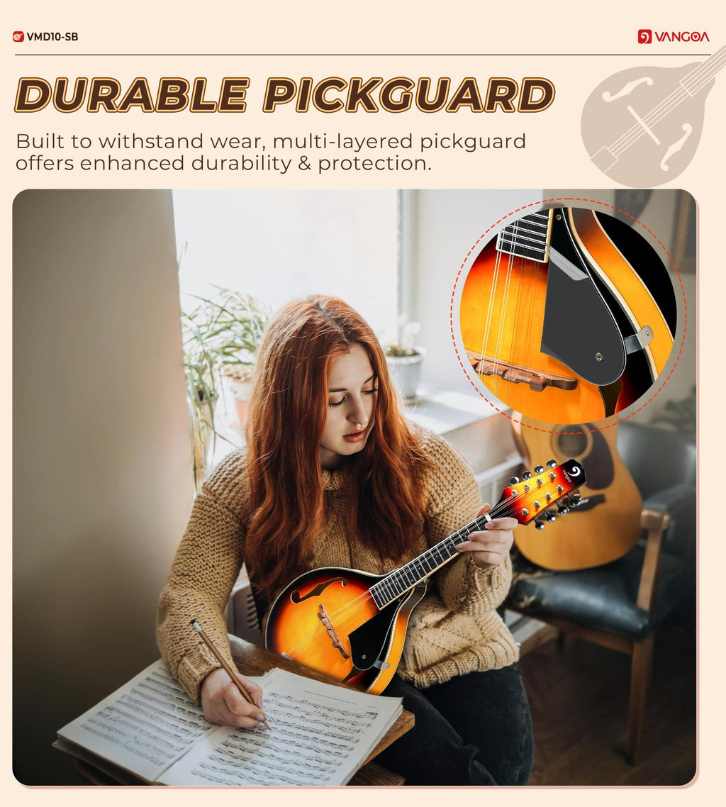 Vangoa Mandolin Musical Instrument A Style Acoustic Electric, 8 Strings Mahogany for Beginner Adults Teens, Red Burst