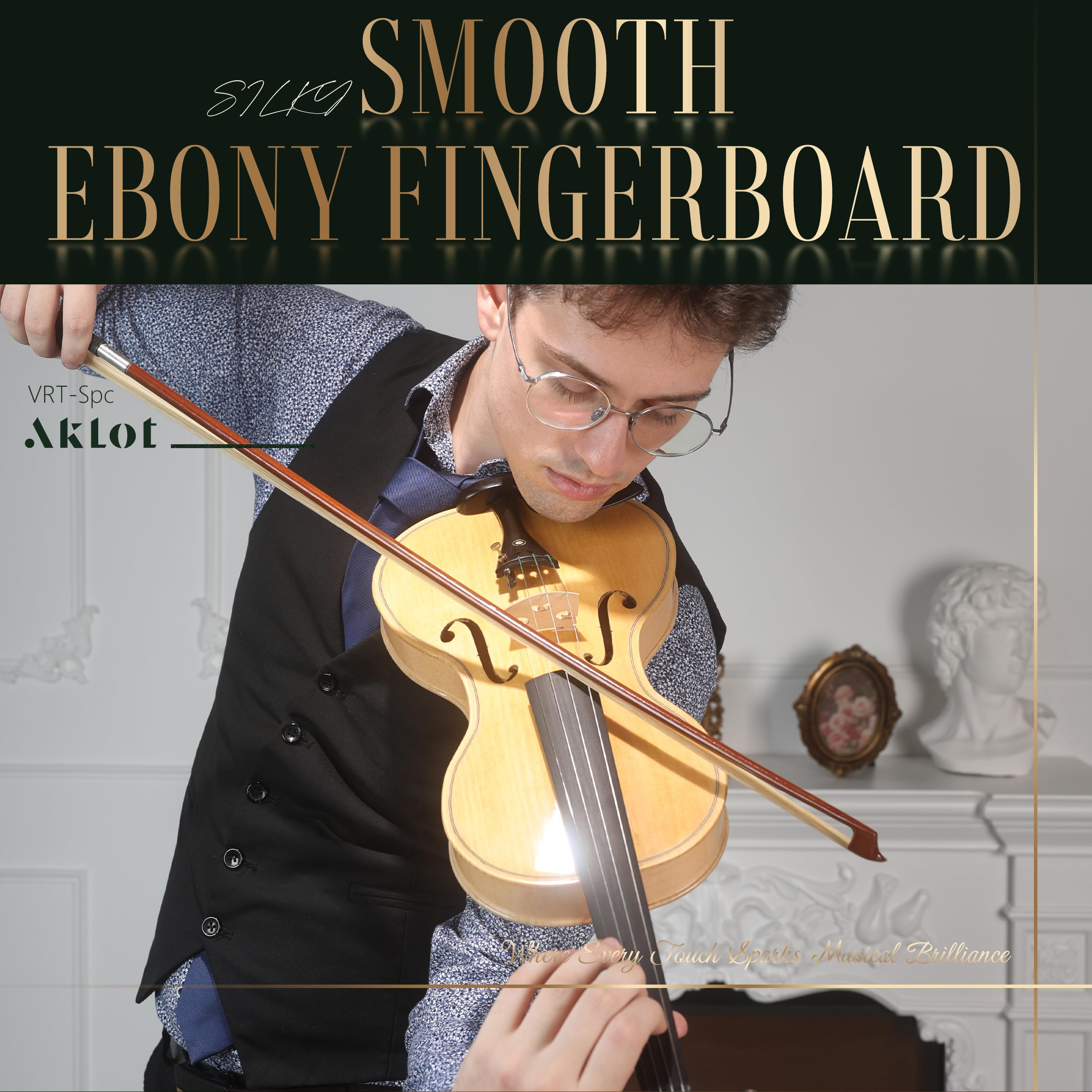 AKLOT Handcrafted Full Size Violin: Solid Wood Matte Fiddle, Acoustic Beginner 4/4 Violin Kit with Hard Case, Lesson Book, Bow, Shoulder Rest, Extra Strings, Tuner, Fretboard Stickers (VRT-AmiCS)
