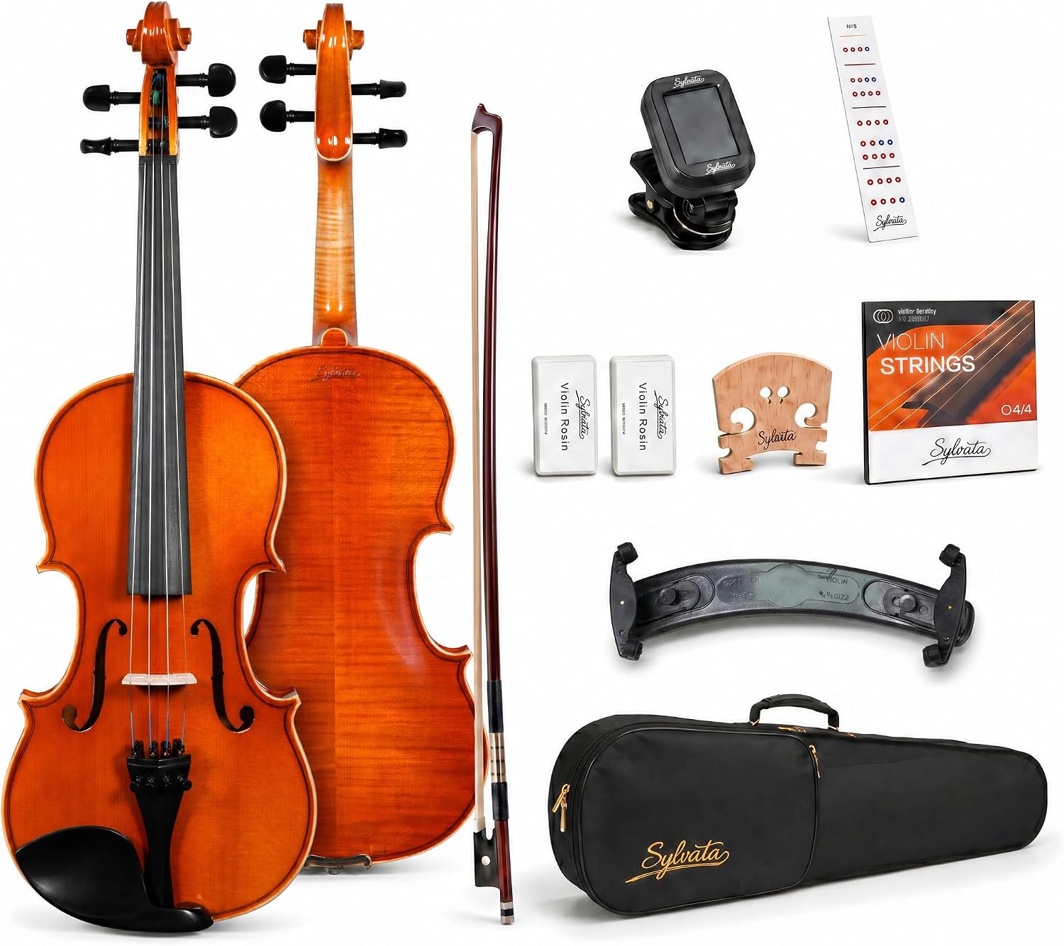 Handcrafted Solid Wood Violin 4/4 Full Size, Acoustic Fiddle with Gradient Finish, Ebony Fingerboard & Fittings, High-End Full Size Violin Kit with Ebony Bow, Alice Strings, and Deluxe Case
