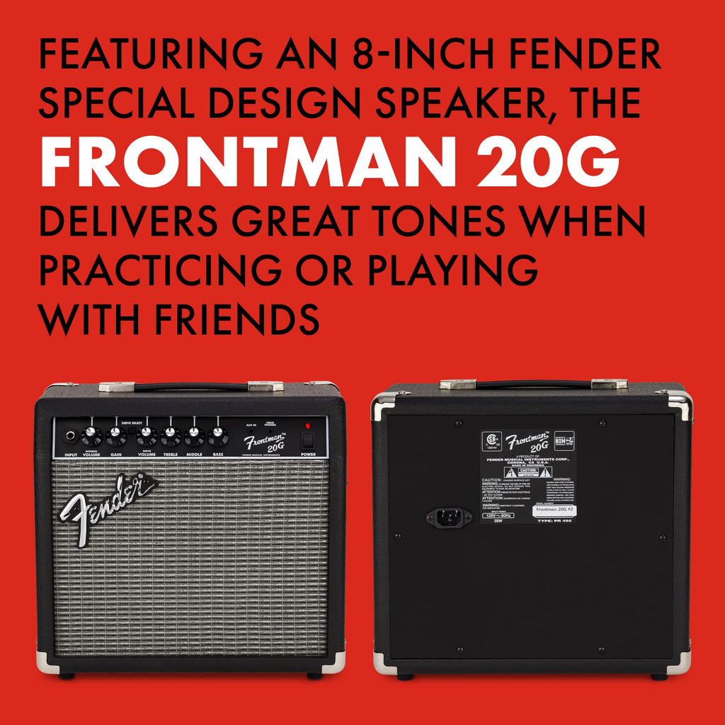 Fender Frontman 10G Electric Guitar Amplifier, 10-Watt Practice Amp with 6" Speaker, Built-in Overdrive, Headphone Jack & Aux Input, Black/Silver, with 2-Year Warranty