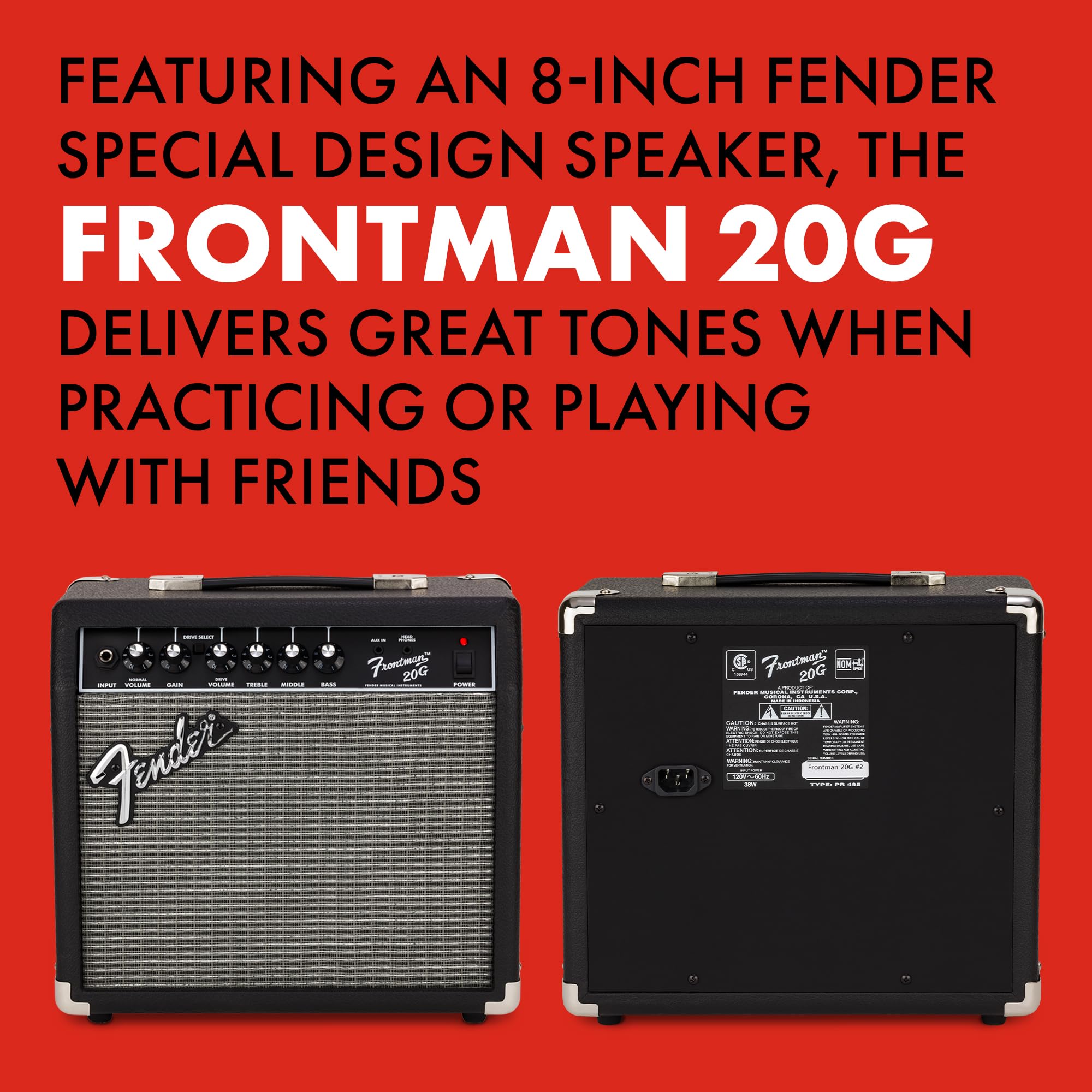 Fender Frontman 10G Electric Guitar Amplifier, 10-Watt Practice Amp with 6" Speaker, Built-in Overdrive, Headphone Jack & Aux Input, Black/Silver, with 2-Year Warranty