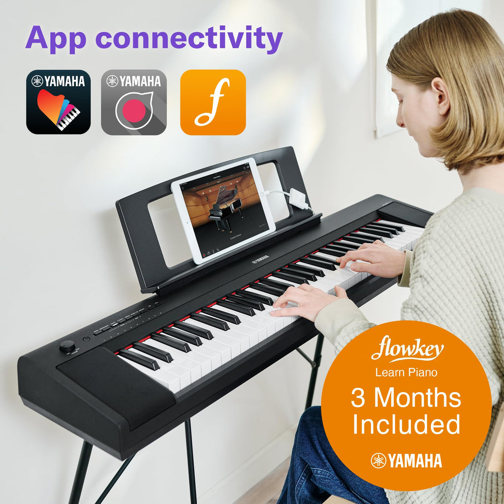 Yamaha Piaggero 61-Key Ultra-Portable Digital Piano, Touch Sensitive Keys, Metronome, Recording Function, Black NP15B