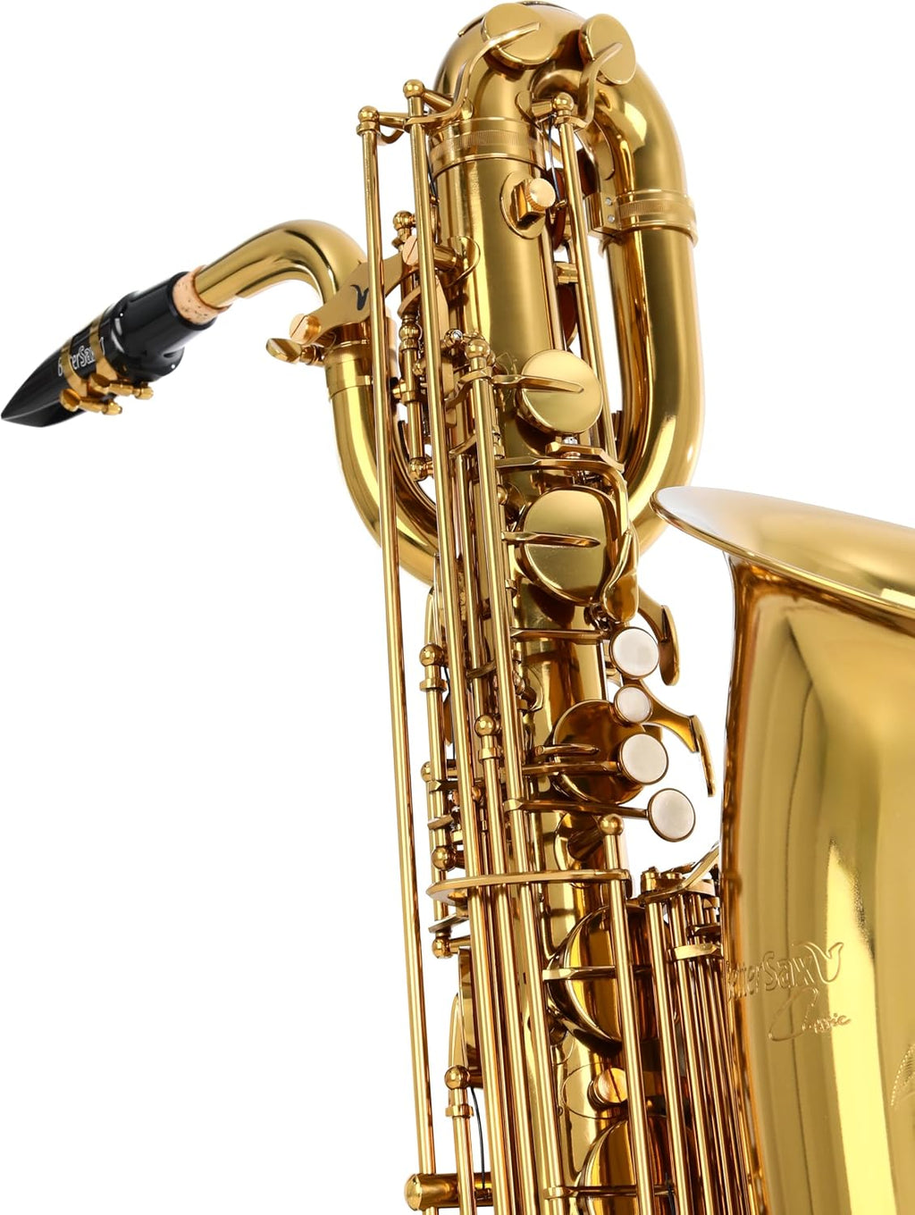 BetterSax Classic Baritone Saxophone - Professional-Grade Instrument with Dark Gold Lacquer Finish - Complete Kit for Beginners and Pros - Includes Mouthpiece, Neckstrap, and Durable Case