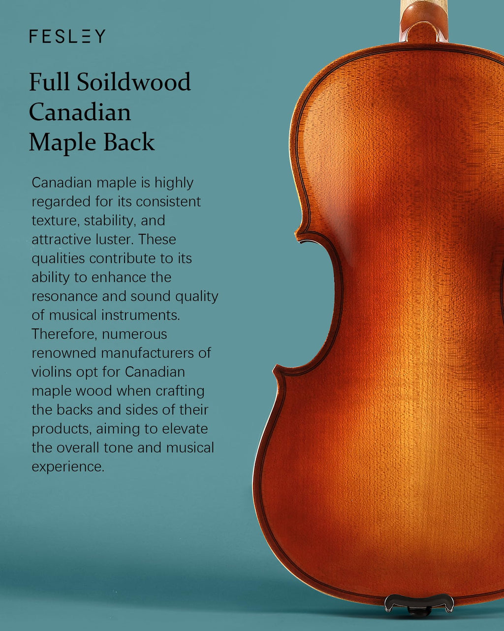 Fesley 4/4 Beginner Violin Kit for Adults & Teens, Full Size Acoustic Violin Set with Hard Case, Bow, Shoulder Rest, Digital Tuner & Extra Strings, Handmade Solid Wood Student Violin